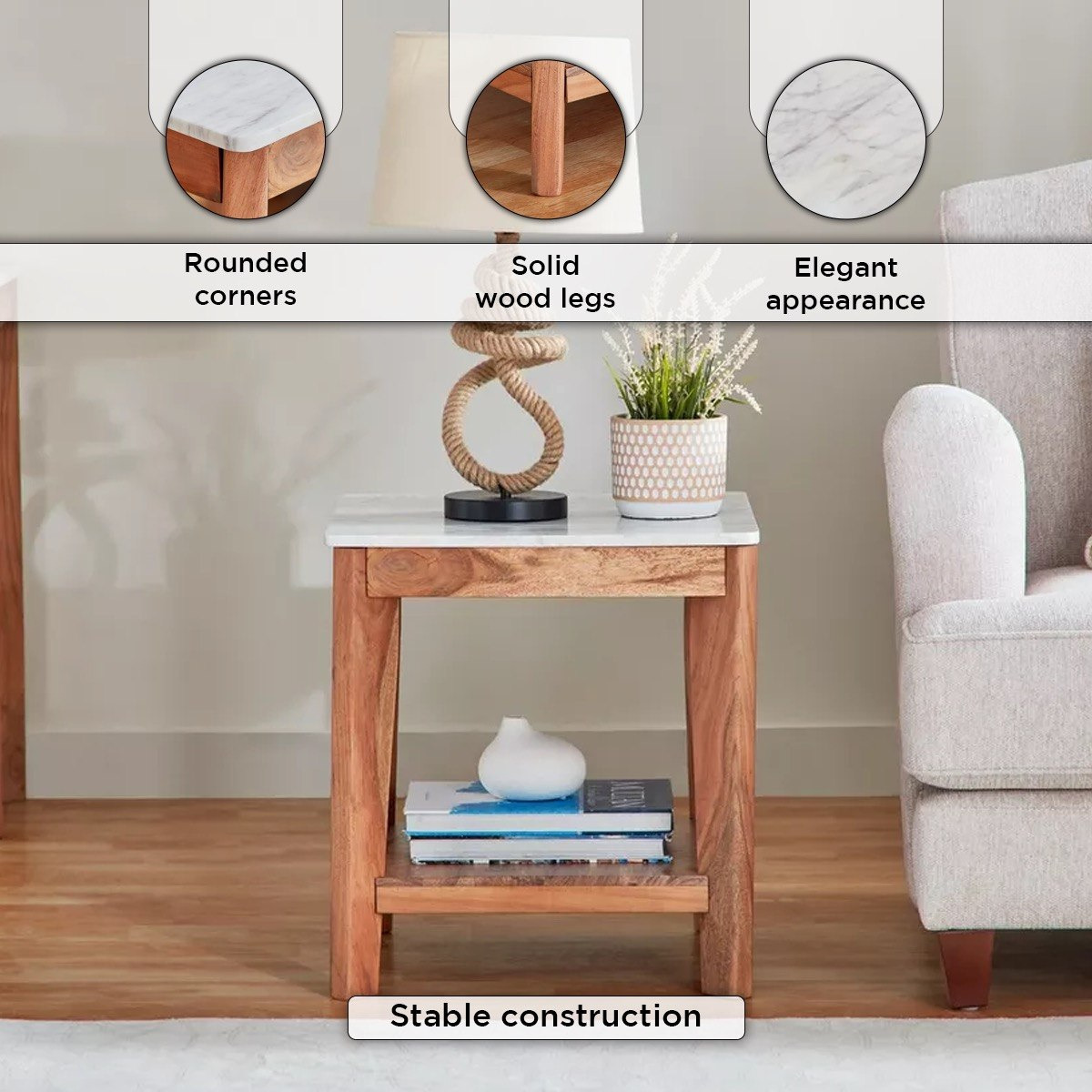 Cavon Midtown Genuine Marble Top End Table with Solid Wood Base-hbxfurniture-livingroom-endtables-image-5