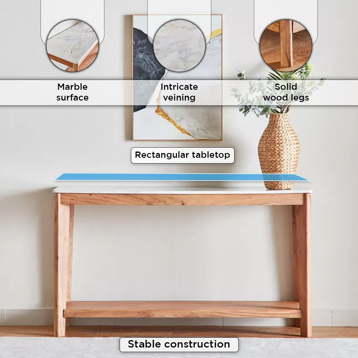 Cavon Midtown Genuine Marble Top Console Table with Solid Wood Base-hbxfurniture-tablesandstands-consoletables-image-5