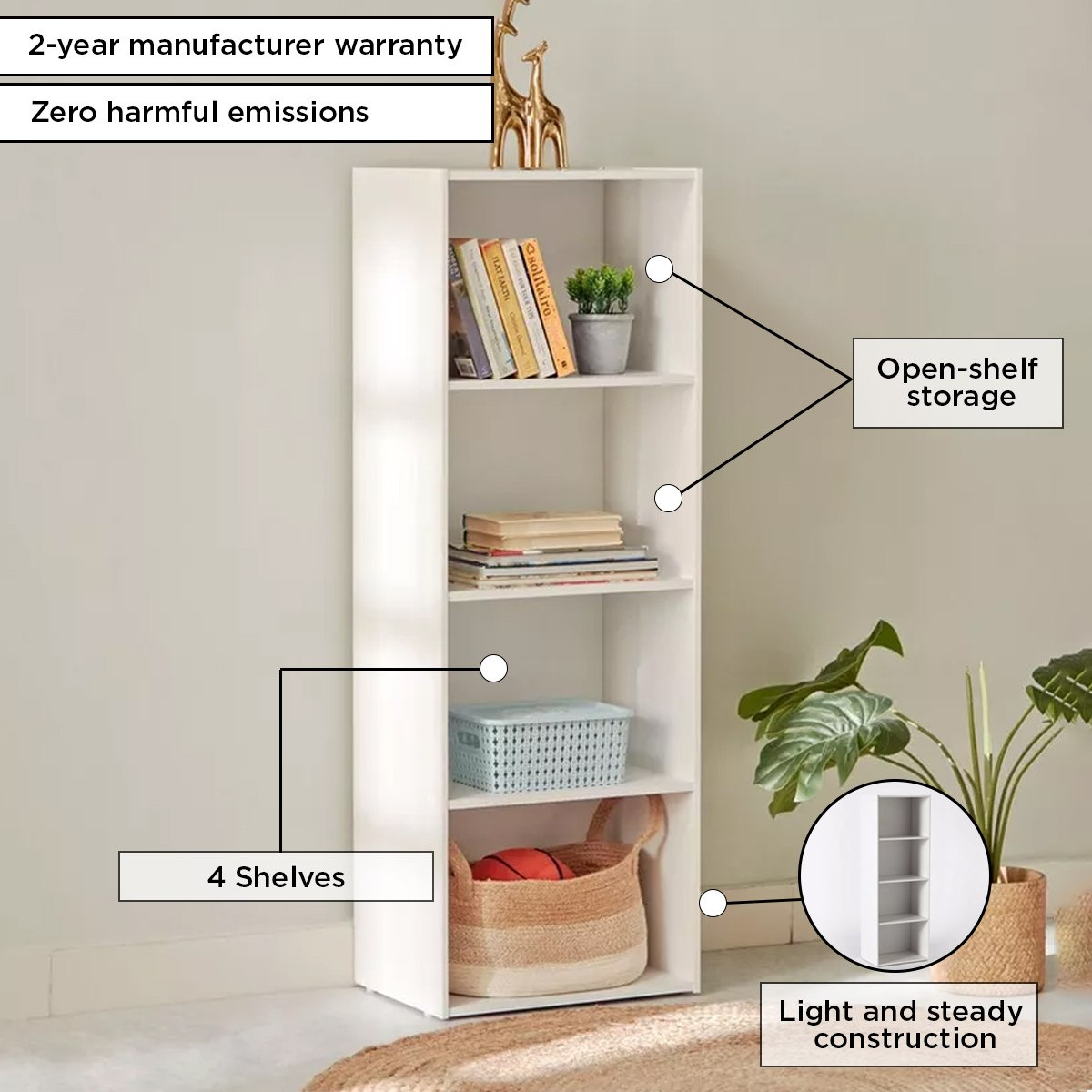 Vanilla Junior 4-Tier Bookcase-hbxfurniture-office-bookcases-image-4