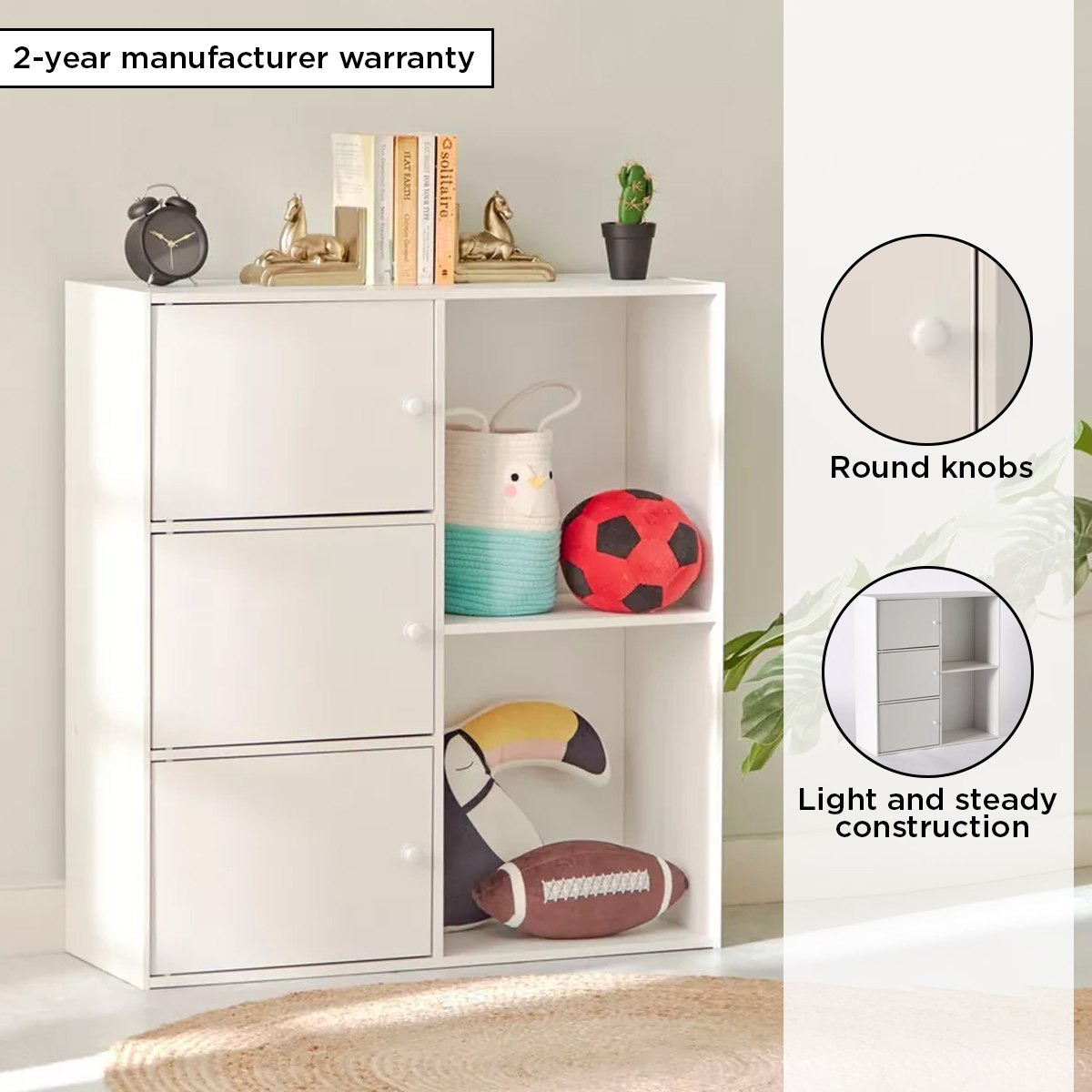 Vanilla Junior 3-Door Storage Unit with 2 Open Shelves-hbxfurniture-office-bookcases-image-4