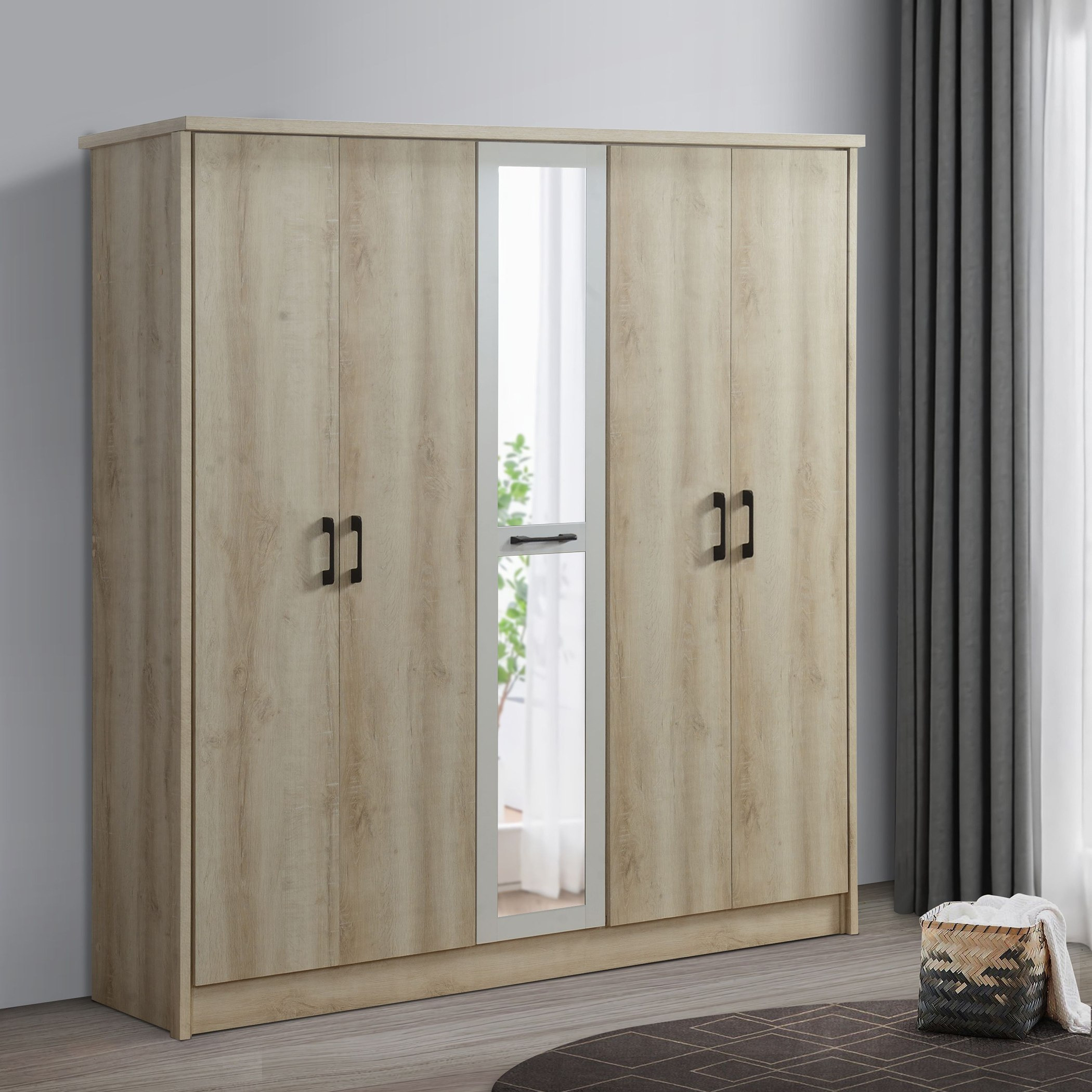 خزانة ملابس 5 أبواب بمرآة من مانستون-hbxfurniture-wardrobes-image-1