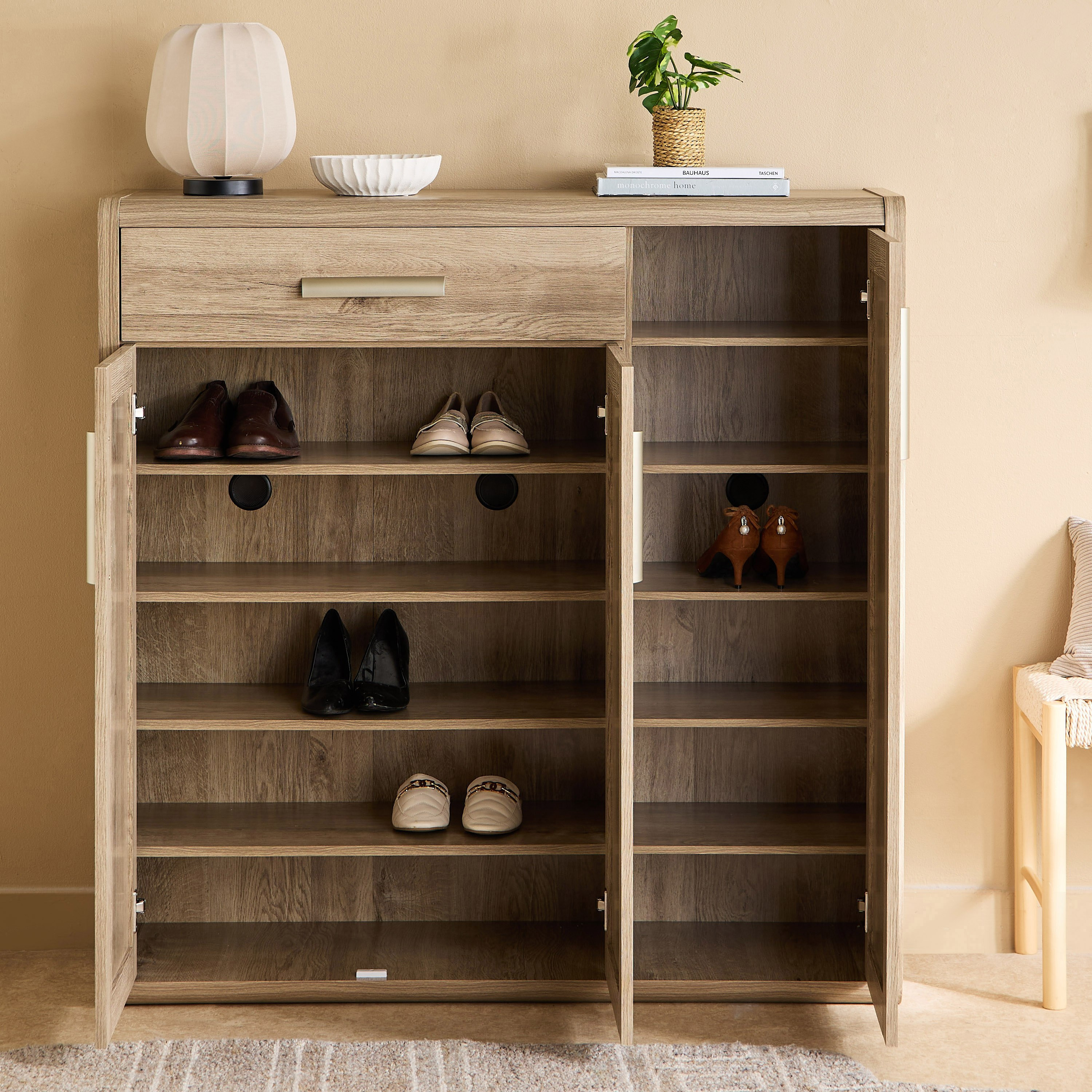 Curvy 20-Pair Shoe Cabinet with 3 Doors and 1 Drawer-hbxbedroom-shoecabinetsandracks-image-3