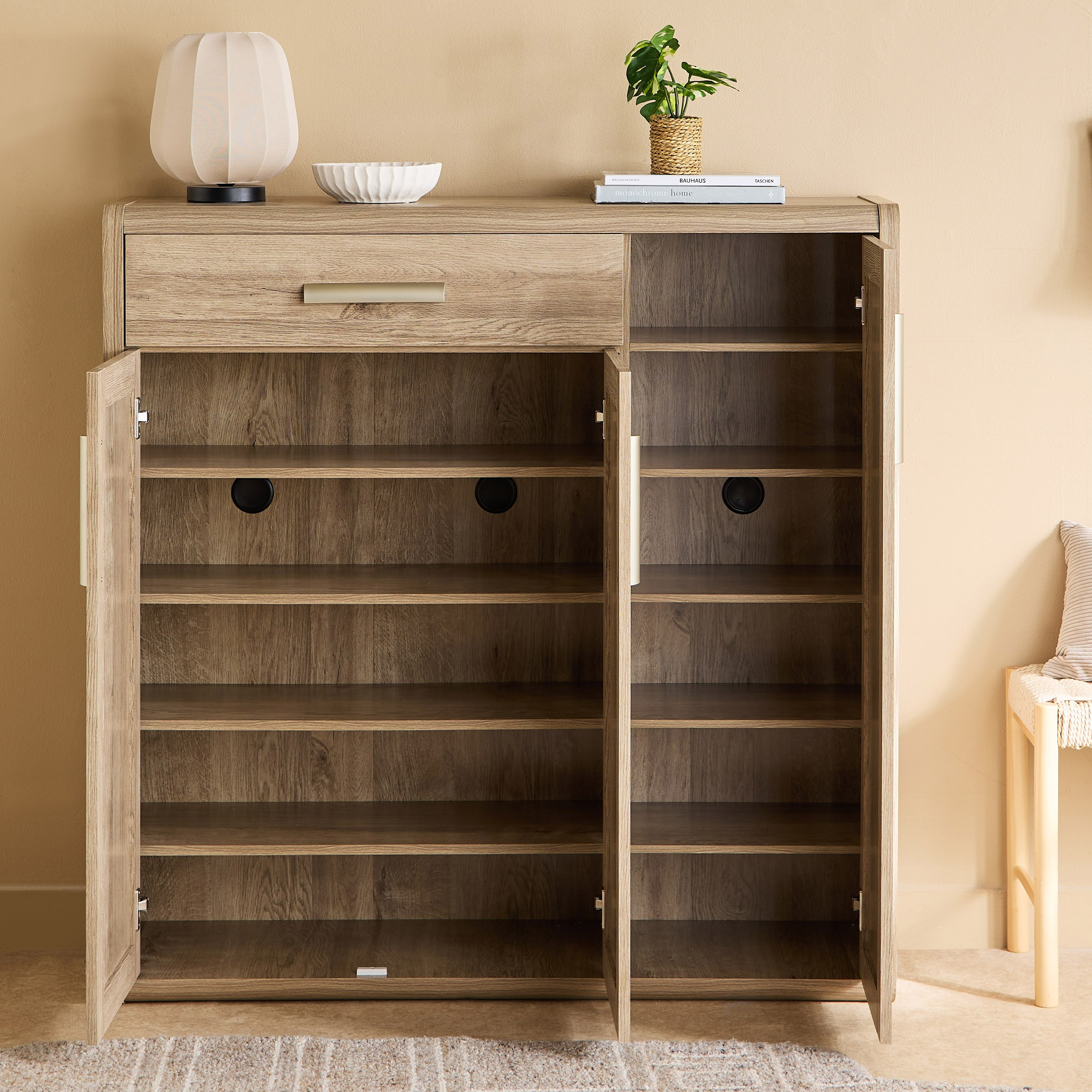 Curvy 20-Pair Shoe Cabinet with 3 Doors and 1 Drawer-hbxbedroom-shoecabinetsandracks-image-4