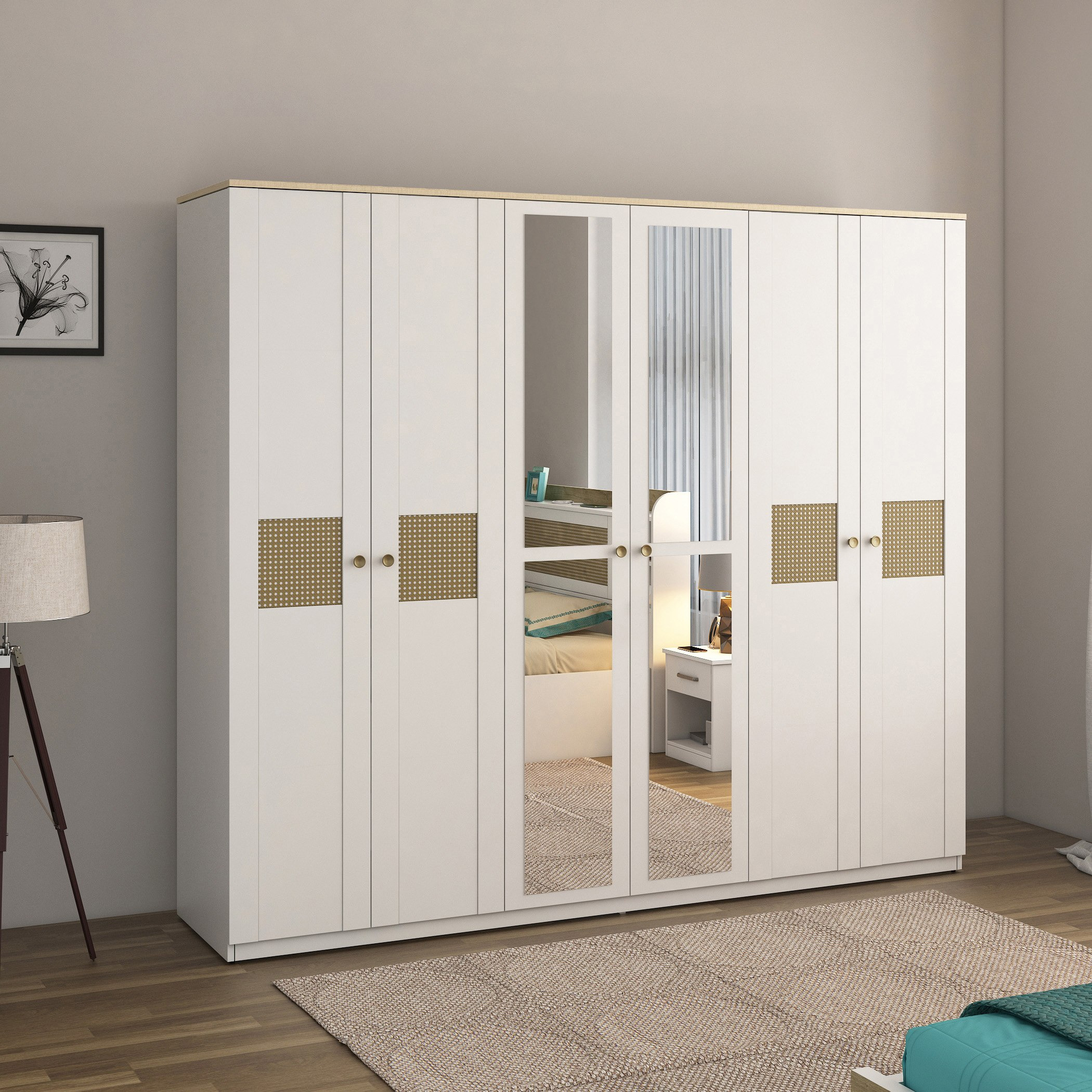 خزانة ملابس 6 أبواب بمرآة من فيوجن-hbxfurniture-wardrobes-image-1