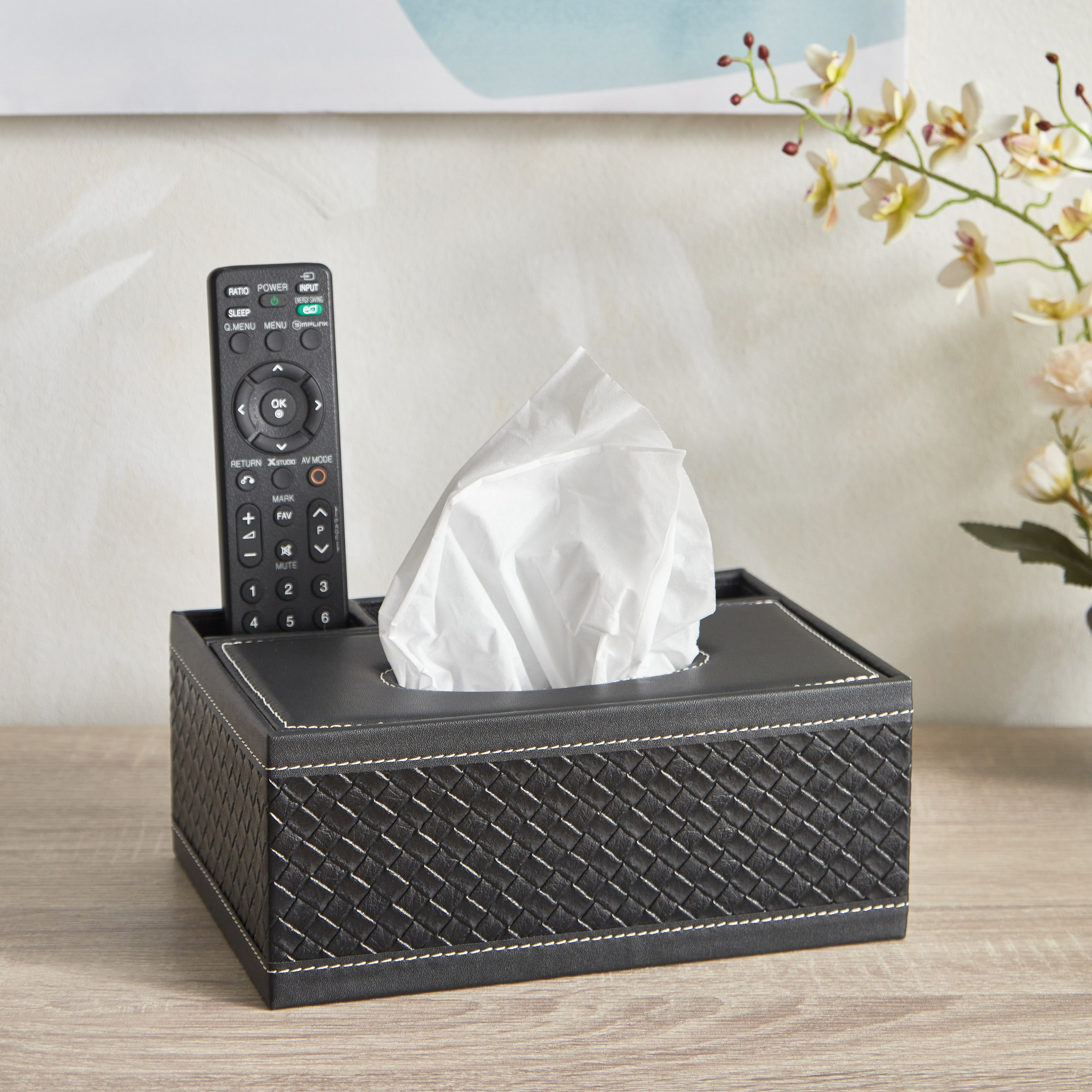 Nordic Leather Tissue Box with Remote Holder - 24x17x10 cm-hbxdecorandfurnishings-homeaccessories-novelties-image-1
