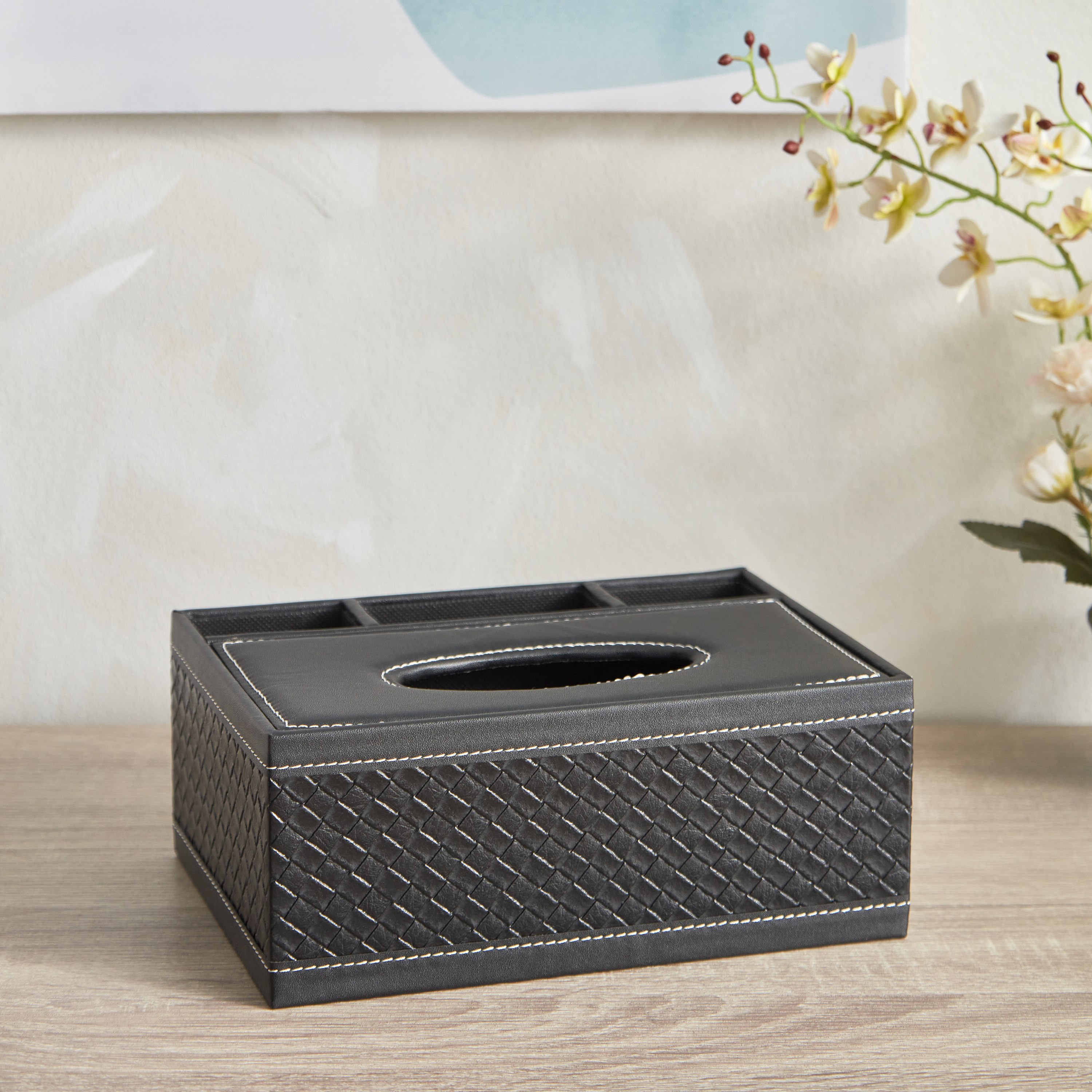 Nordic Leather Tissue Box with Remote Holder - 24x17x10 cm-hbxdecorandfurnishings-homeaccessories-novelties-image-2