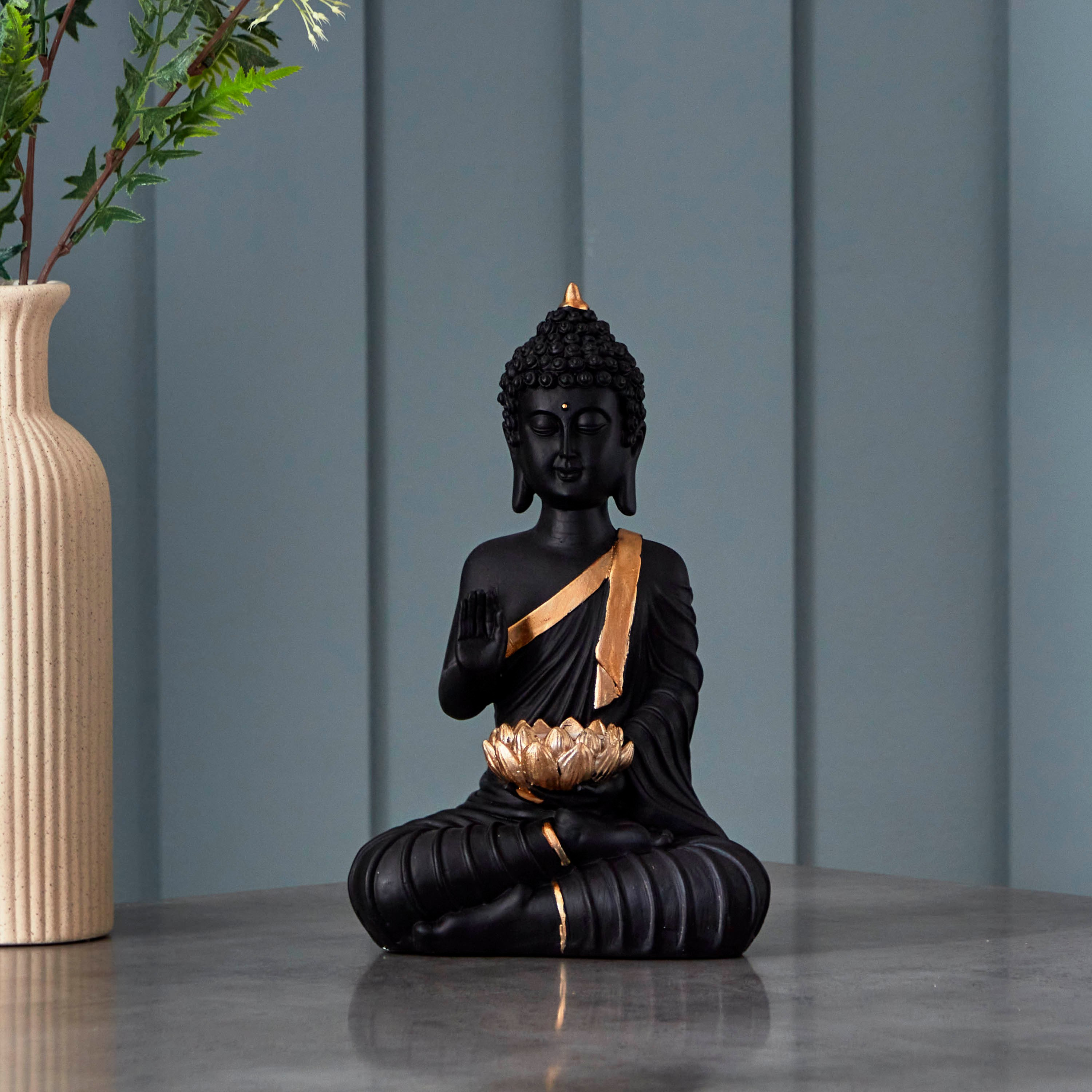 Holly Polyresin Buddha with Tealight Holder - 17x11.5x27 cm-hbxbedroom-homefragrance-candleholders-image-1