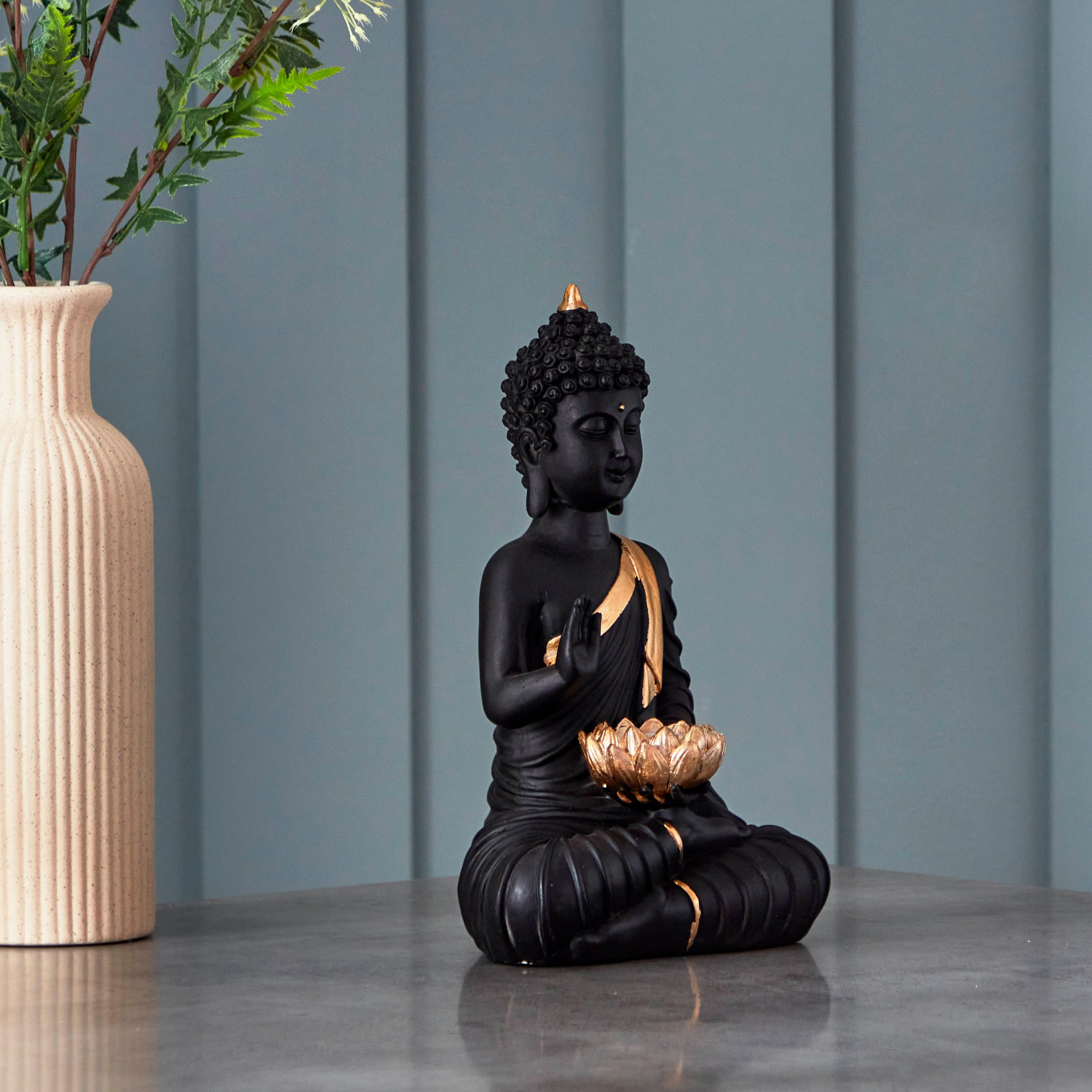 Holly Polyresin Buddha with Tealight Holder - 17x11.5x27 cm-hbxbedroom-homefragrance-candleholders-image-2