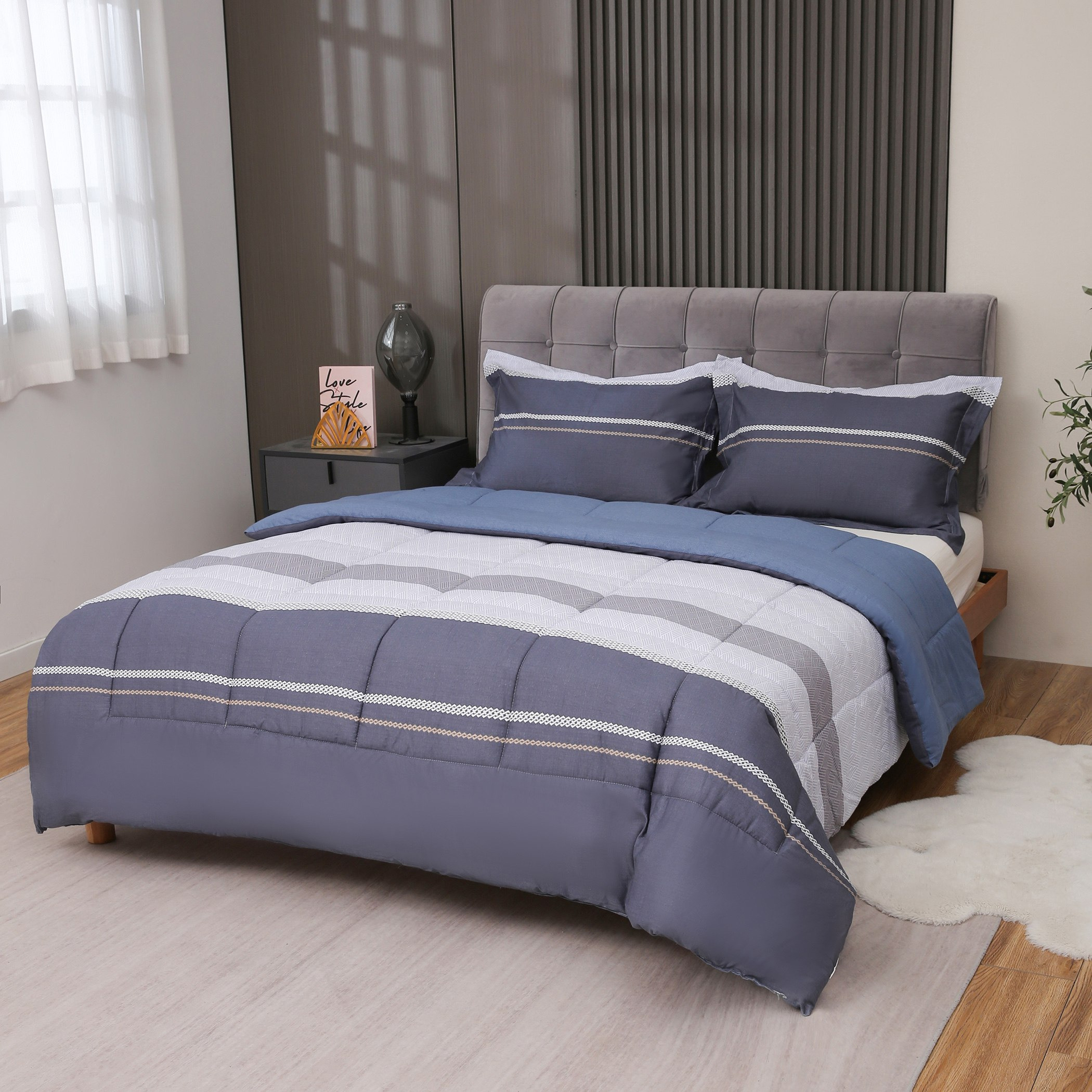 طقم لحاف كوين قطن بطبعات 3 قطع من فيرونا جونو - 200x240 سم-hbxhomeware-hbxdecorandfurnishings-image-1