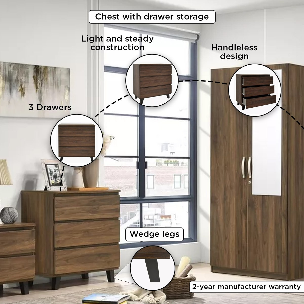 Kulltorp Plus Chest of 3-Drawers with Legs-hbxfurniture-dressersandchests-chestofdrawers-image-4