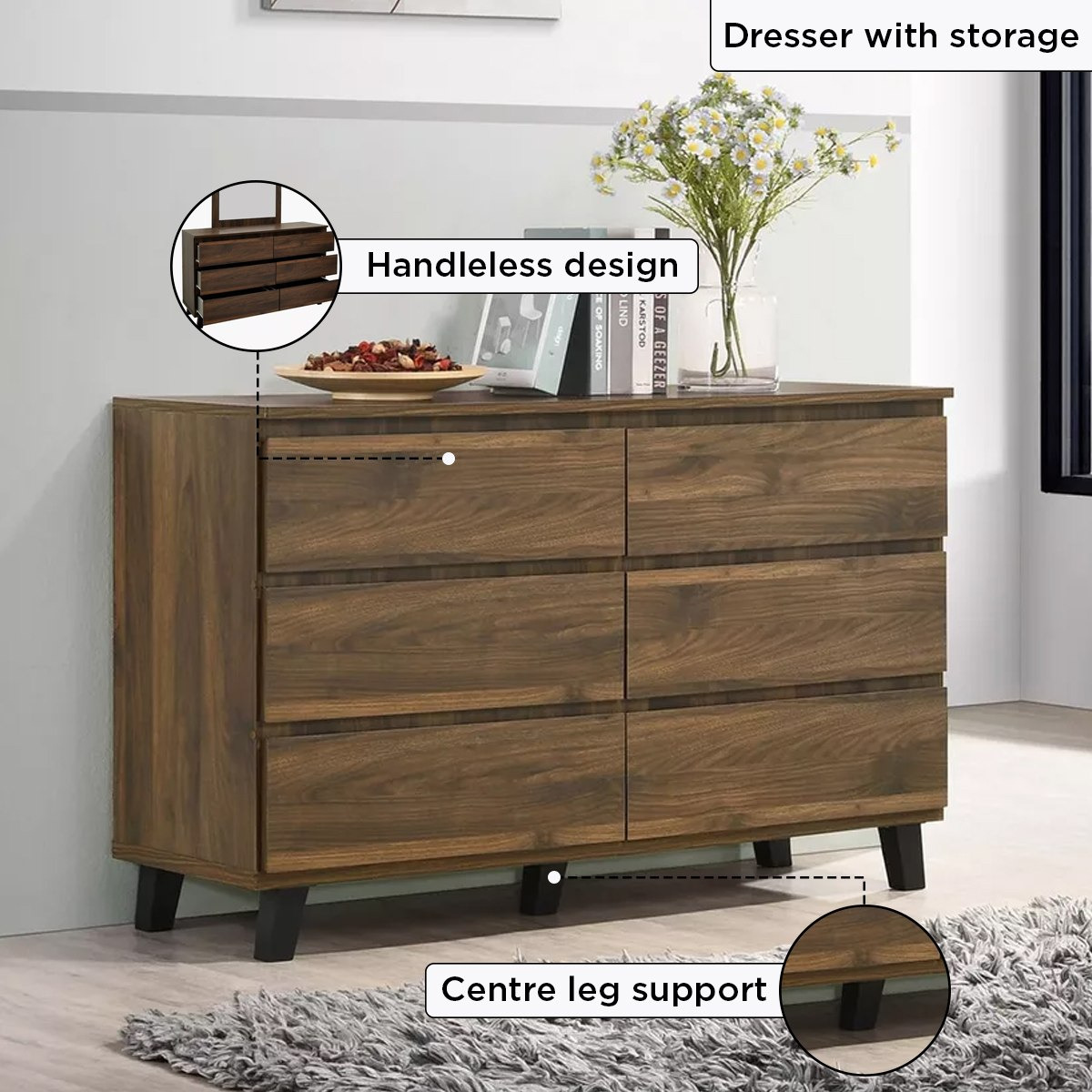 Kulltorp Plus 6-Drawer Double Dresser with Legs and without Mirror-hbxfurniture-bedroom-dressersandmirrors-image-4