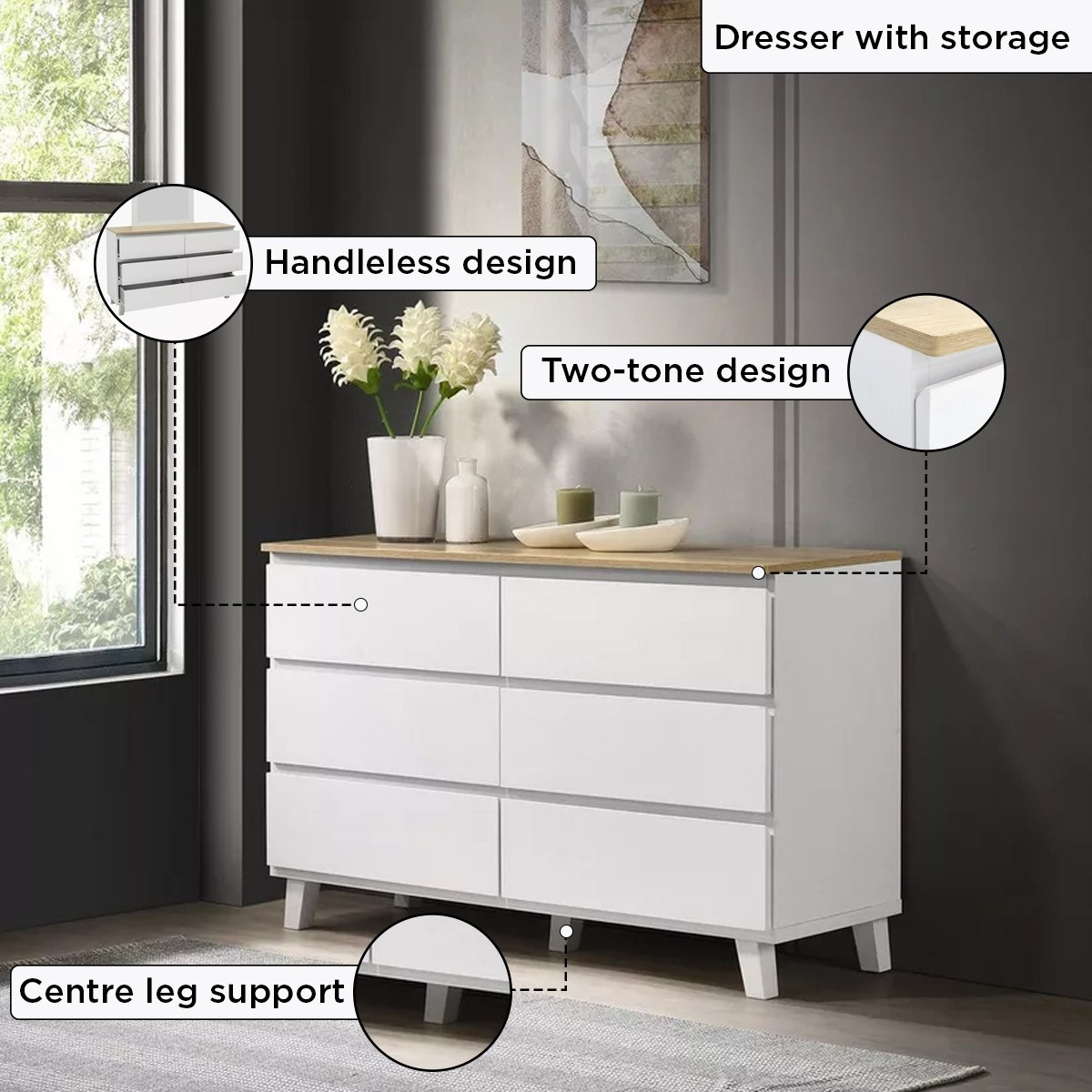 Kulltorp Plus 6-Drawer Double Dresser with Legs and without Mirror-hbxfurniture-bedroom-dressersandmirrors-image-4