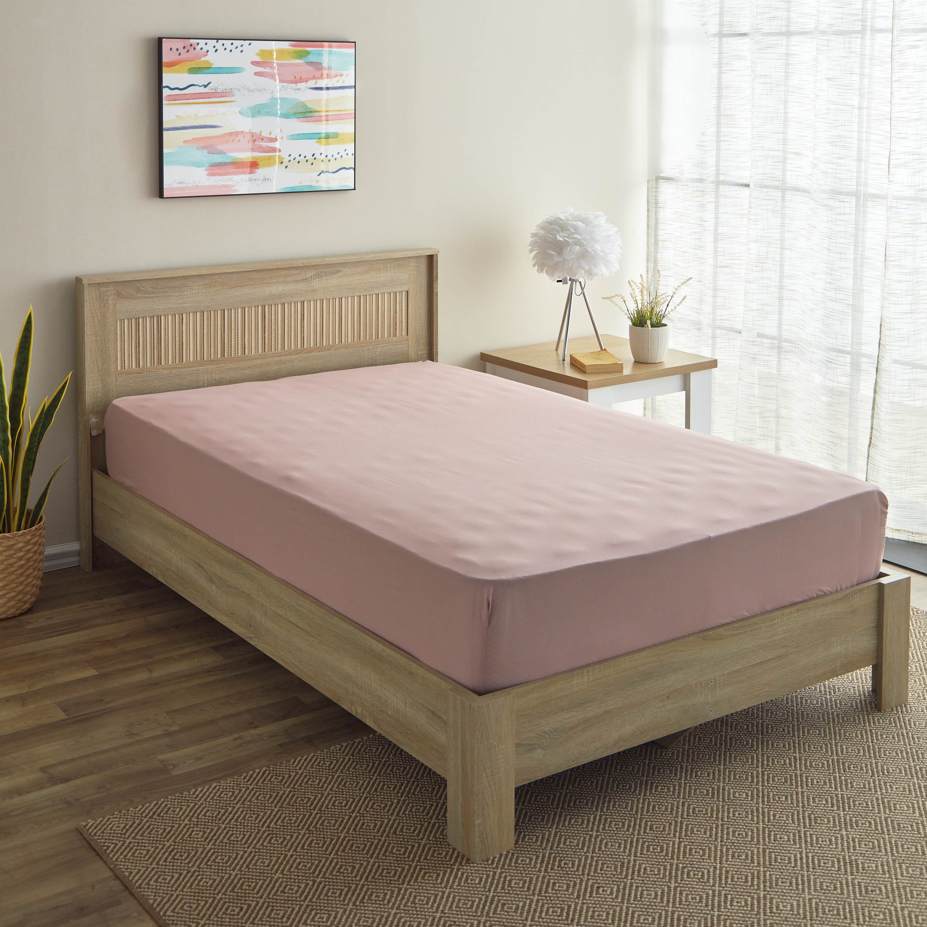شرشف مطاطي مزدوج سادة من الألياف الدقيقة من ديربي - 120x200+25 سم-hbxhomeware-hbxbedroom-image-1