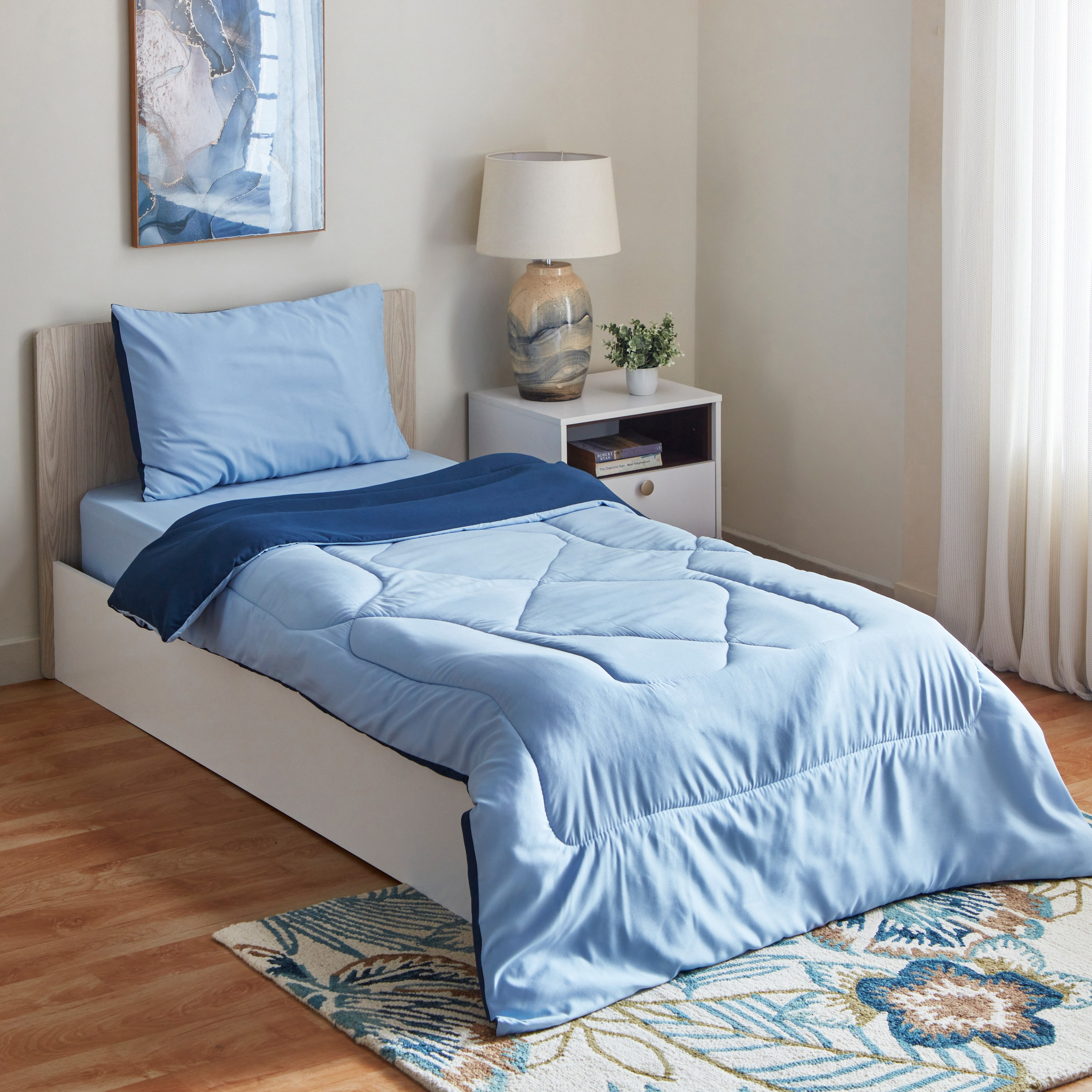طقم لحاف فردي ألياف دقيقة يستخدم على الوجهين قطعتين من ديربي - 135x220 سم-hbxkidsandyouth-beddingandfurnishings-comfortersets-image-1