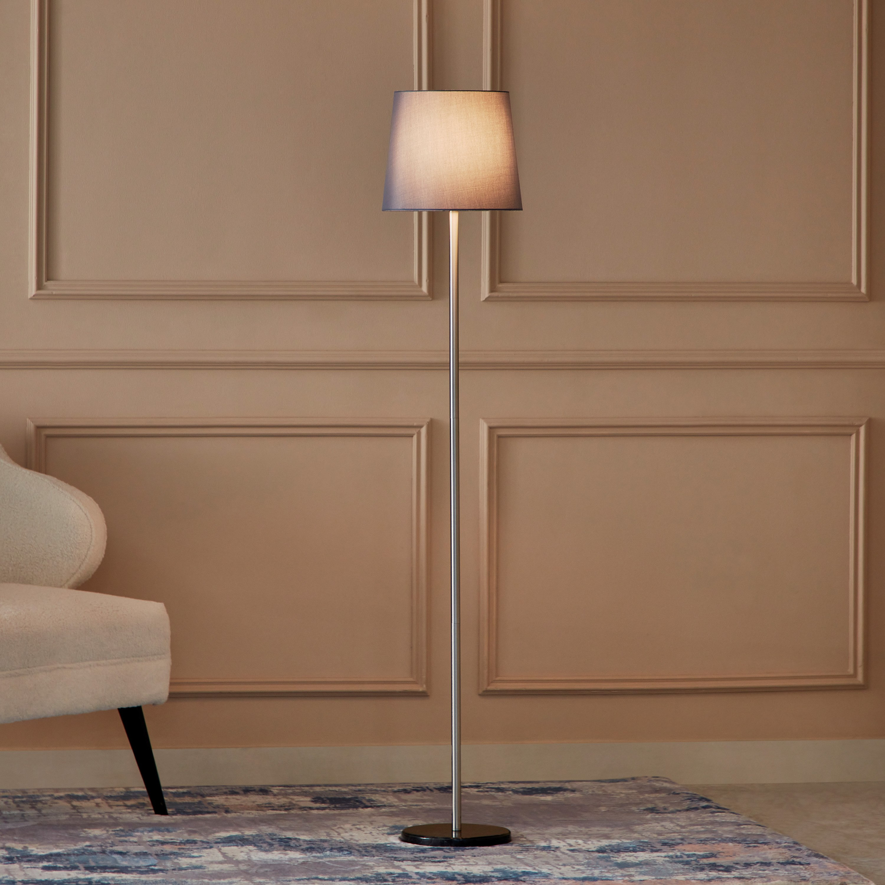 مصباح أرضي معدن بقاعدة رخام وغطاء من إيثان - 28x150 سم-hbxhomeware-hbxdecorandfurnishings-image-1