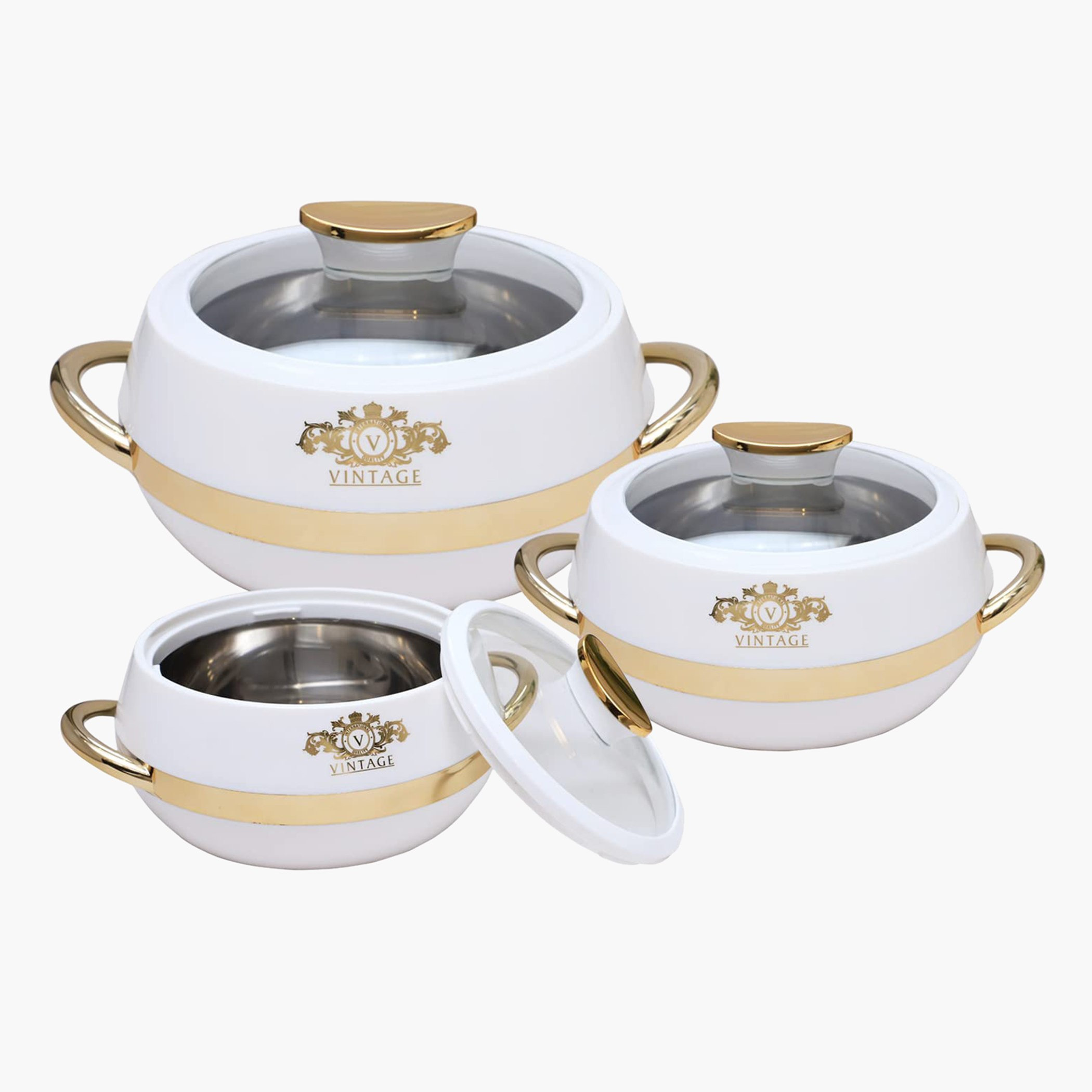 طقم كسرولة 3 قطع من فينتاج-hbxdecorandfurnishings-tabletop-serveware-image-1