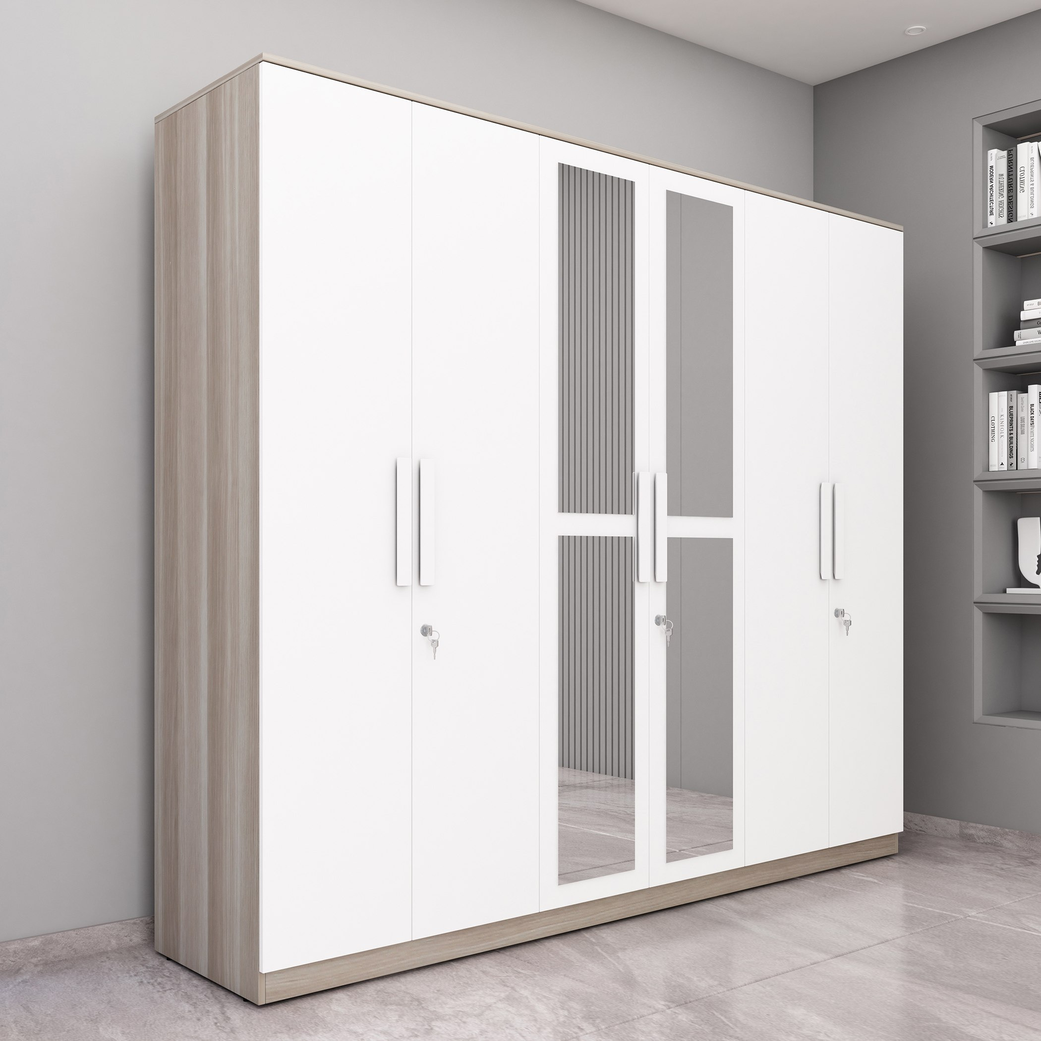 Harvard 6-Door Wardrobe with Mirror-hbxfurniture-wardrobes-image-1