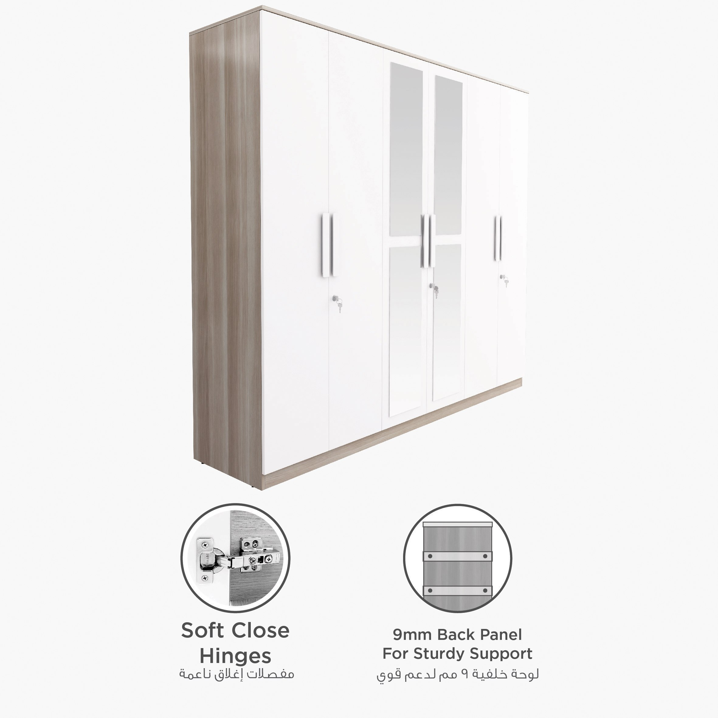 Harvard 6-Door Wardrobe with Mirror-hbxfurniture-wardrobes-image-3