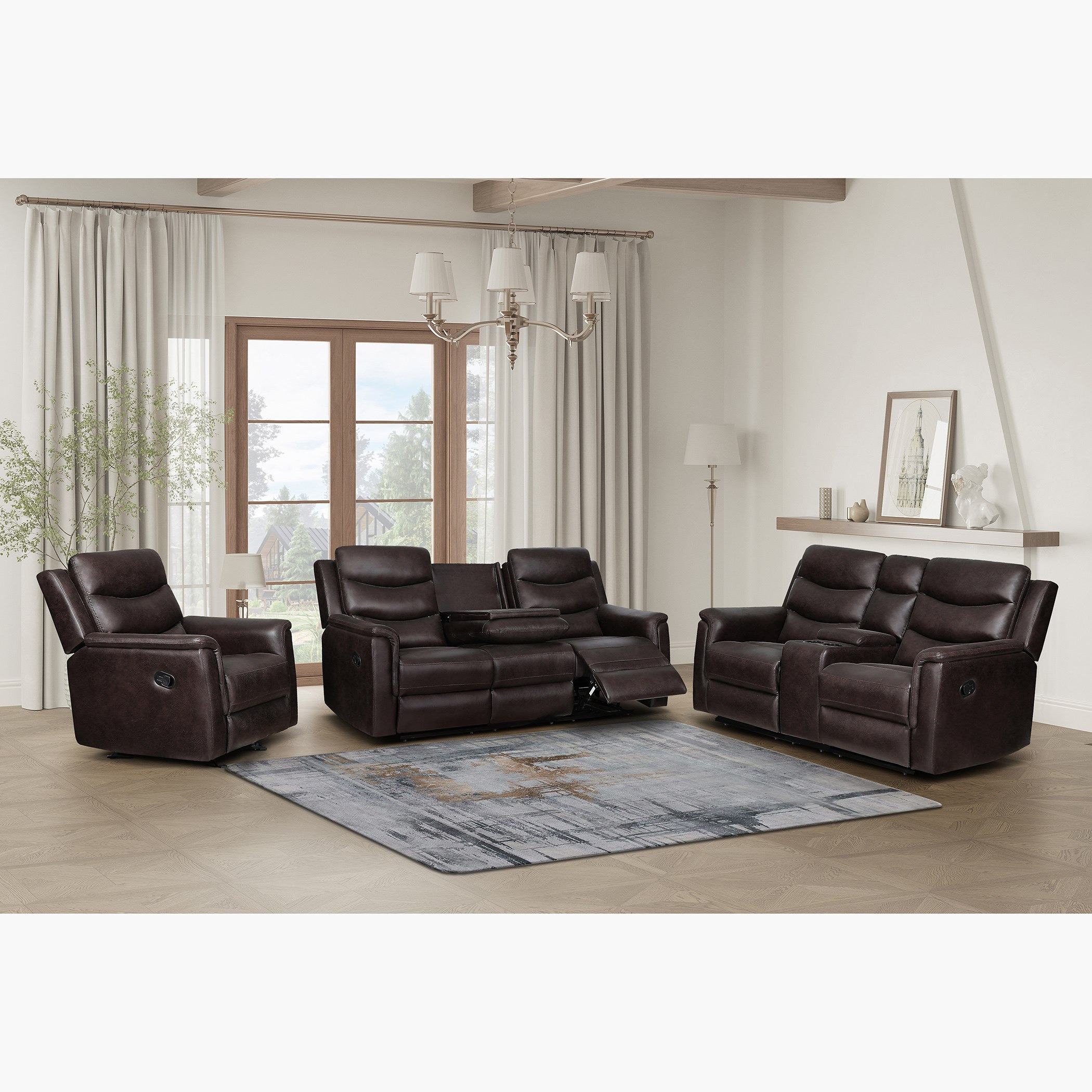 Vatican 3-Seater Leather Look Fabric Recliner Sofa with Dropdown Table-hbxlivingroom-sofasandarmchairs-sofas-image-9