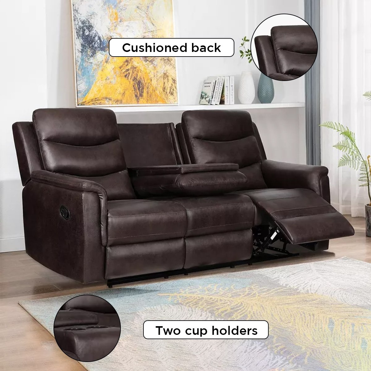 Vatican 3-Seater Leather Look Fabric Recliner Sofa with Dropdown Table-hbxlivingroom-sofasandarmchairs-sofas-image-4