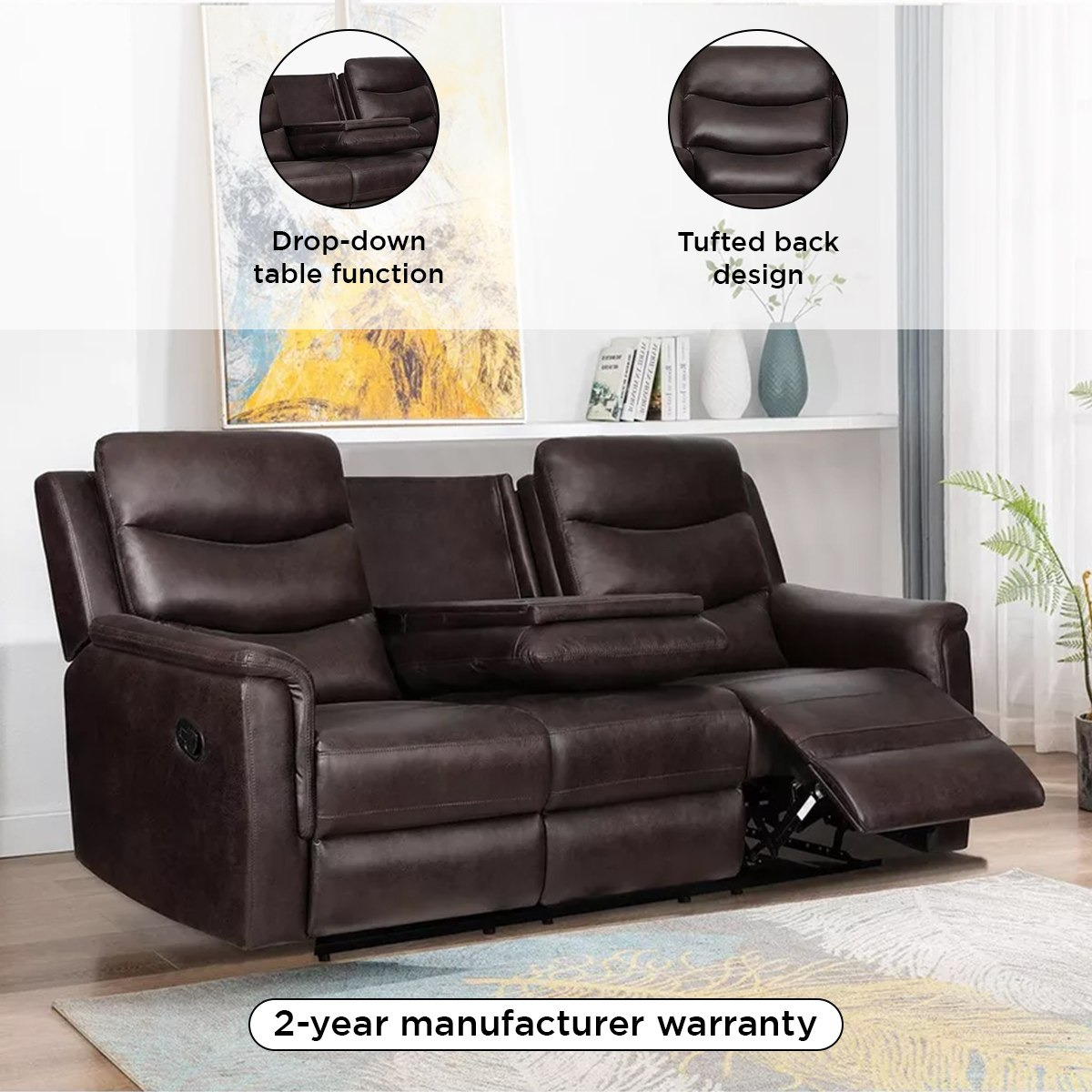 Vatican 3-Seater Leather Look Fabric Recliner Sofa with Dropdown Table-hbxlivingroom-sofasandarmchairs-sofas-image-7