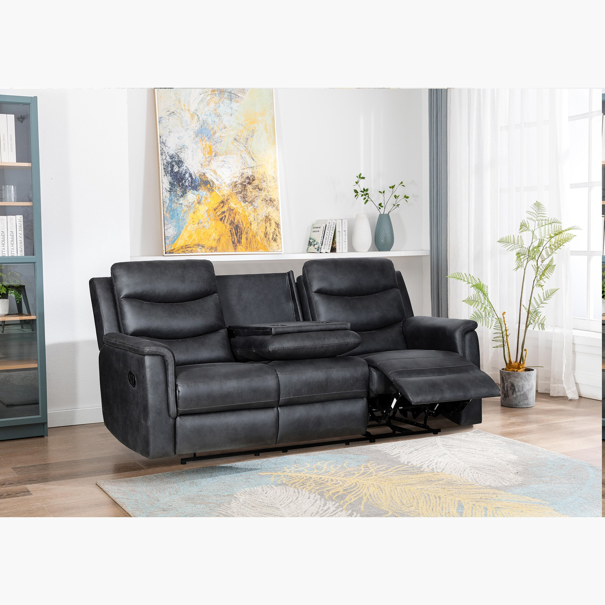 كنبة استرخاء 3 مقاعد جلد صناعي مع طاولة منسدلة من فاتيكان-hbxlivingroom-sofasandarmchairs-sofas-image-1