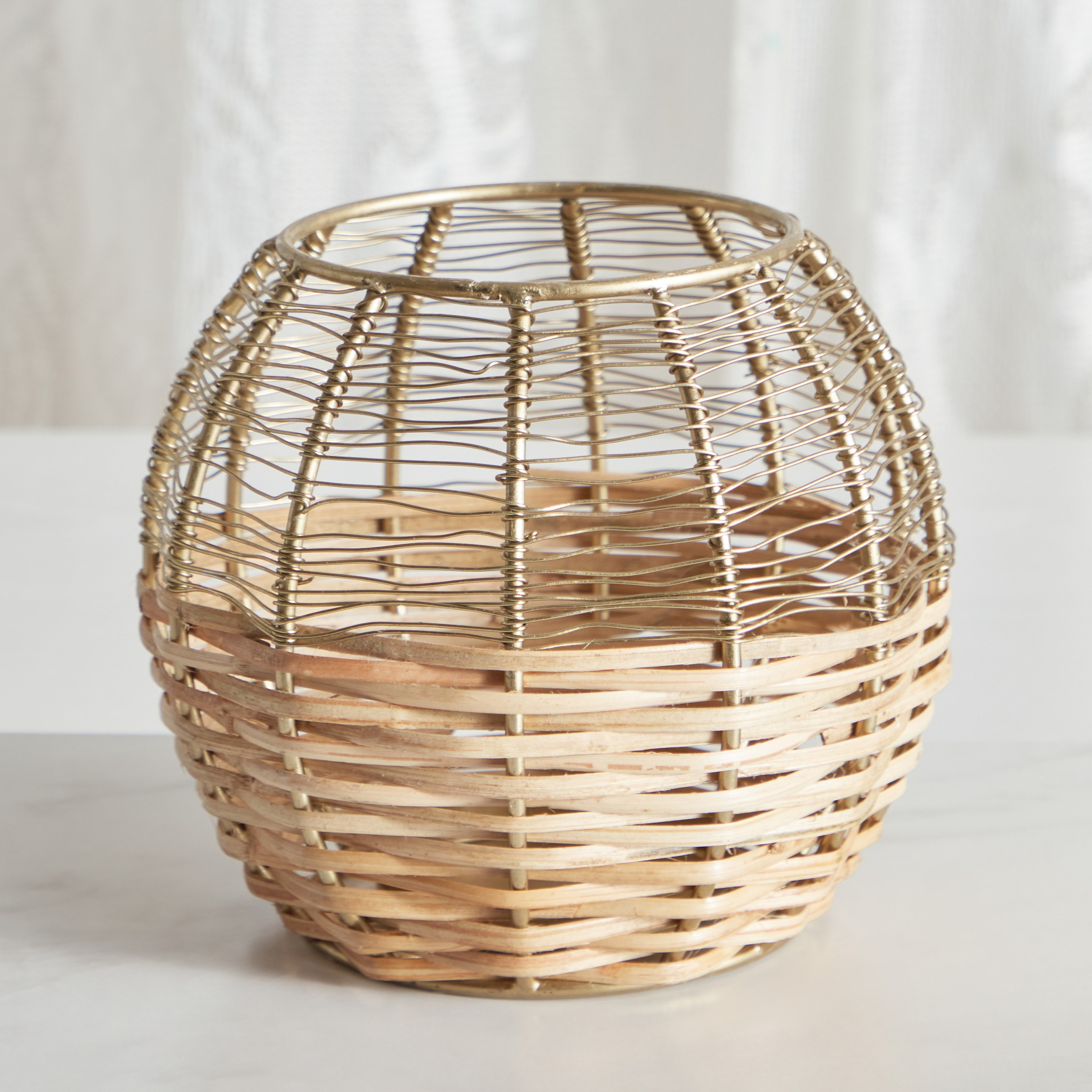 حامل شموع صغيرة معدن وقصب من ويكر - 18x18x15 سم-hbxlivingroom-decorandaccessories-candleholders-image-2