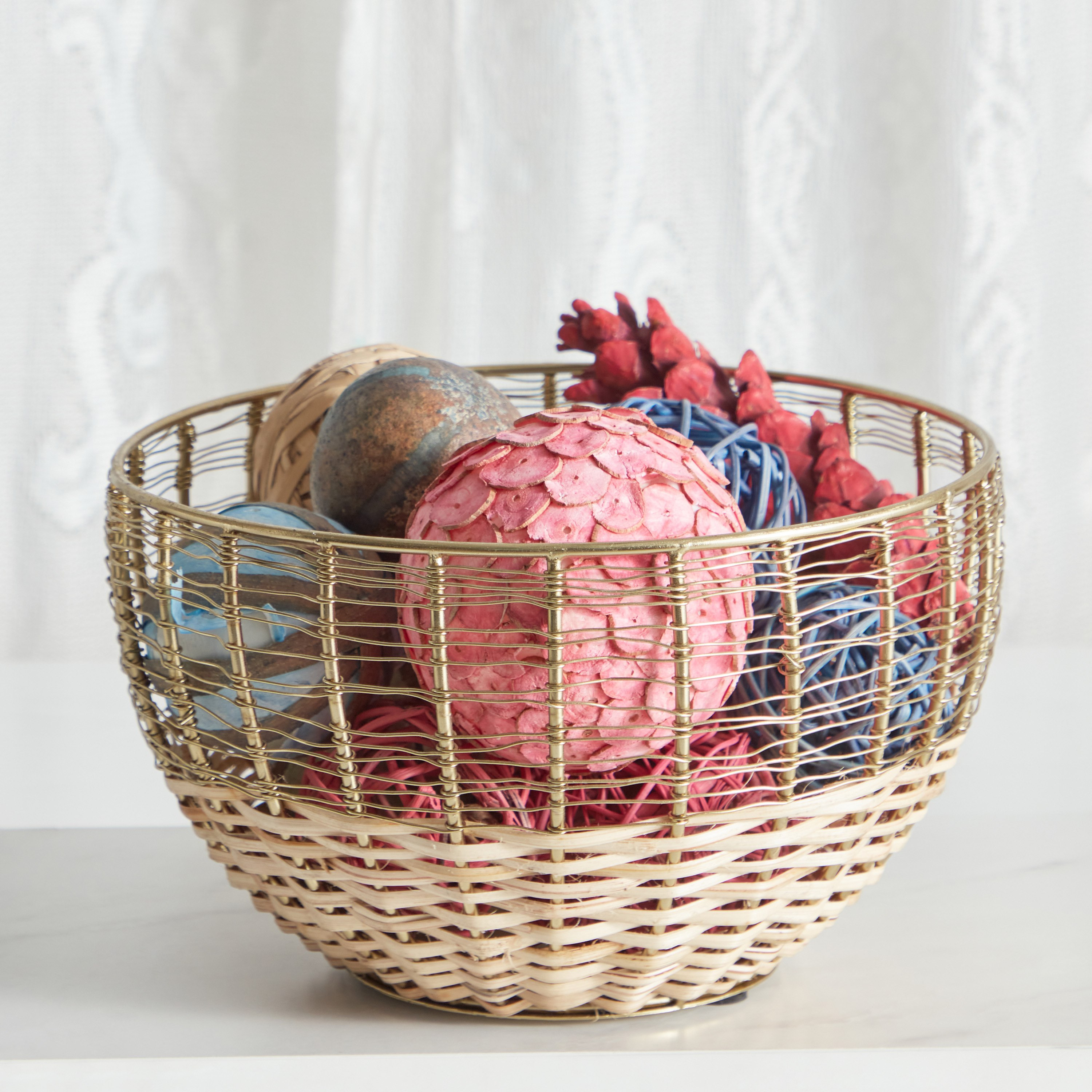 وعاء ديكور معدن وقصب من ويكر  - 25x25x15 سم-hbxdecorandfurnishings-homeaccessories-bowls-image-1