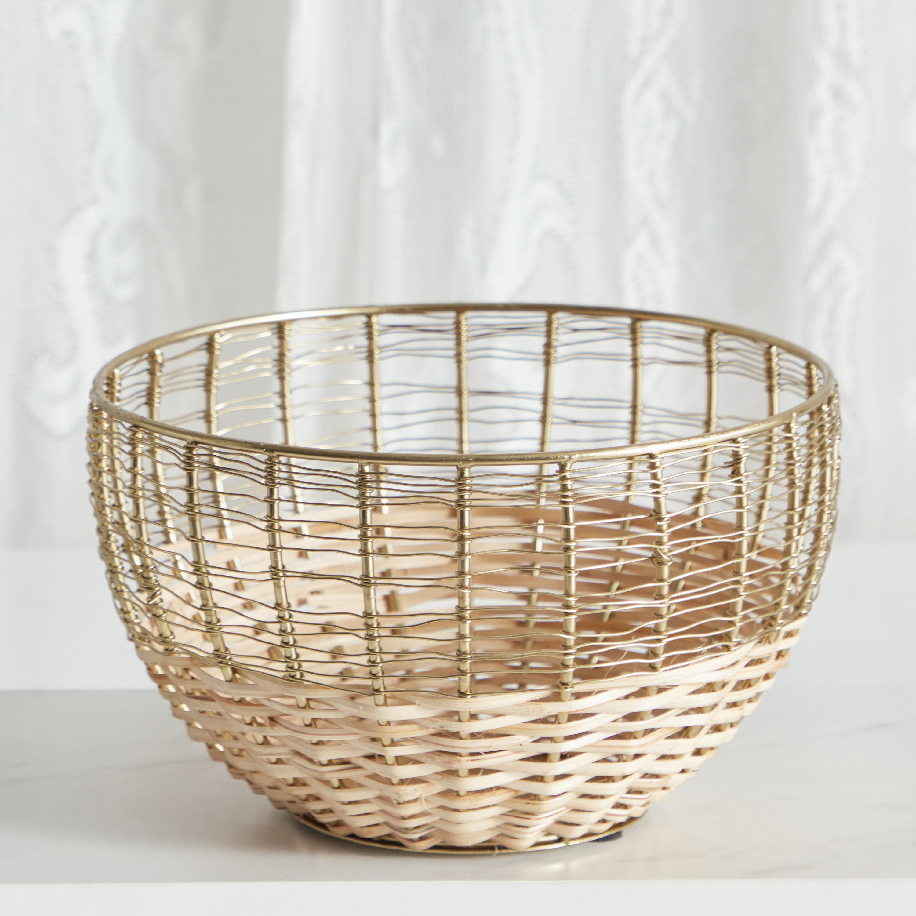 وعاء ديكور معدن وقصب من ويكر  - 25x25x15 سم-hbxdecorandfurnishings-homeaccessories-bowls-image-2