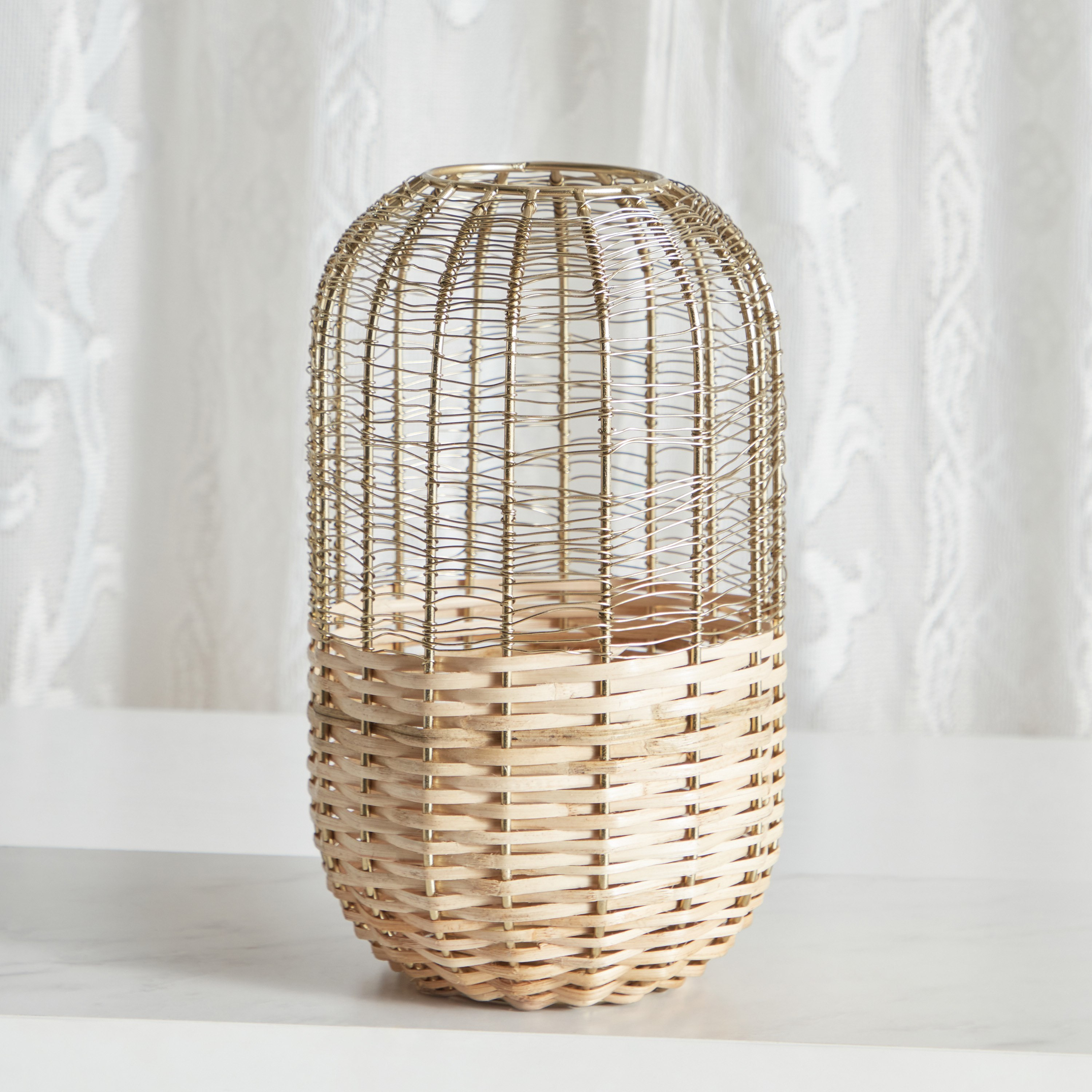 Wicker Metal and Cane Lantern - 15x15x30 cm-PROMO_HB_AE_B2G2_011025-image-2
