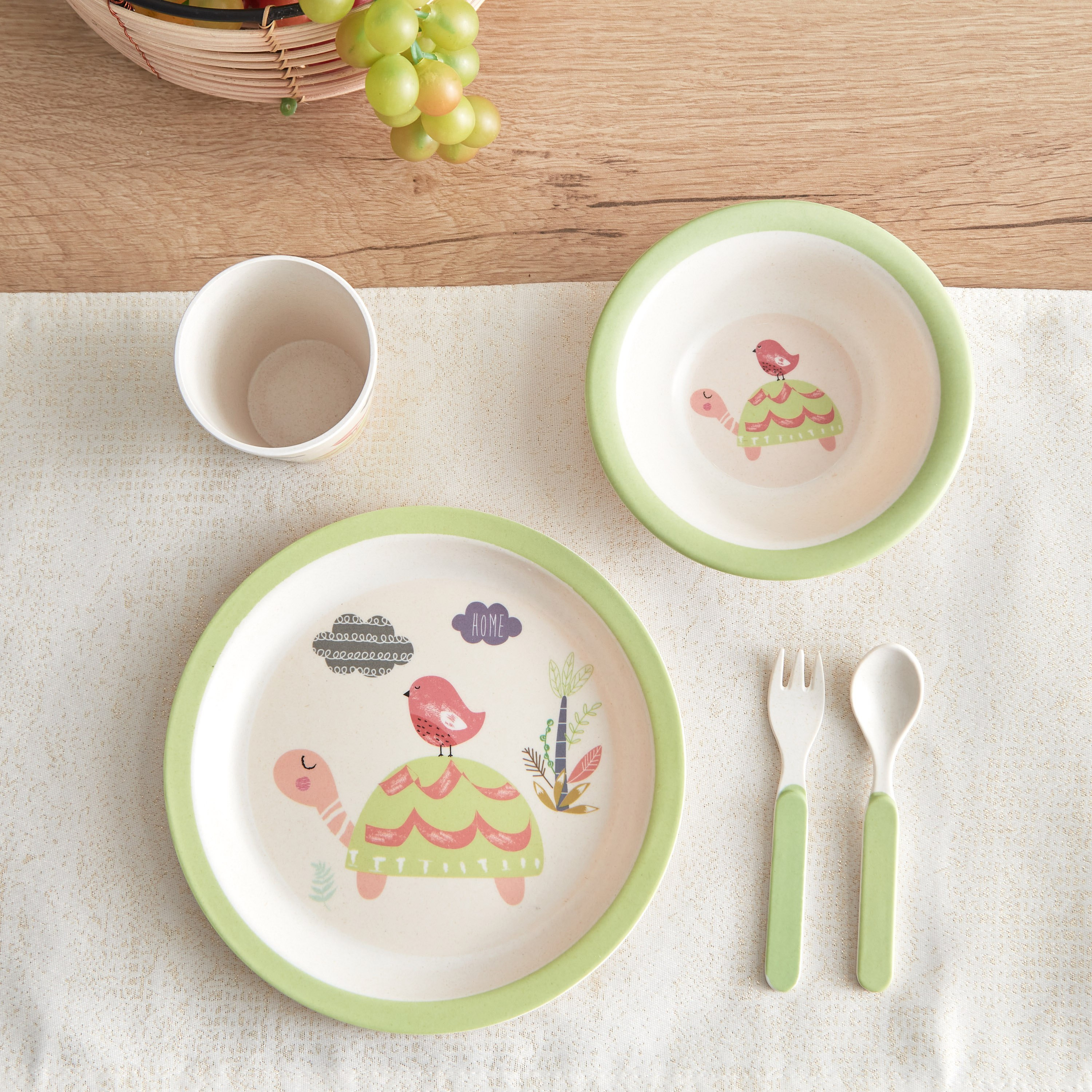 طقم إفطار سلحفاة من الخيزران - 5 قطع-hbxhomeware-hbxkidsandyouth-image-1