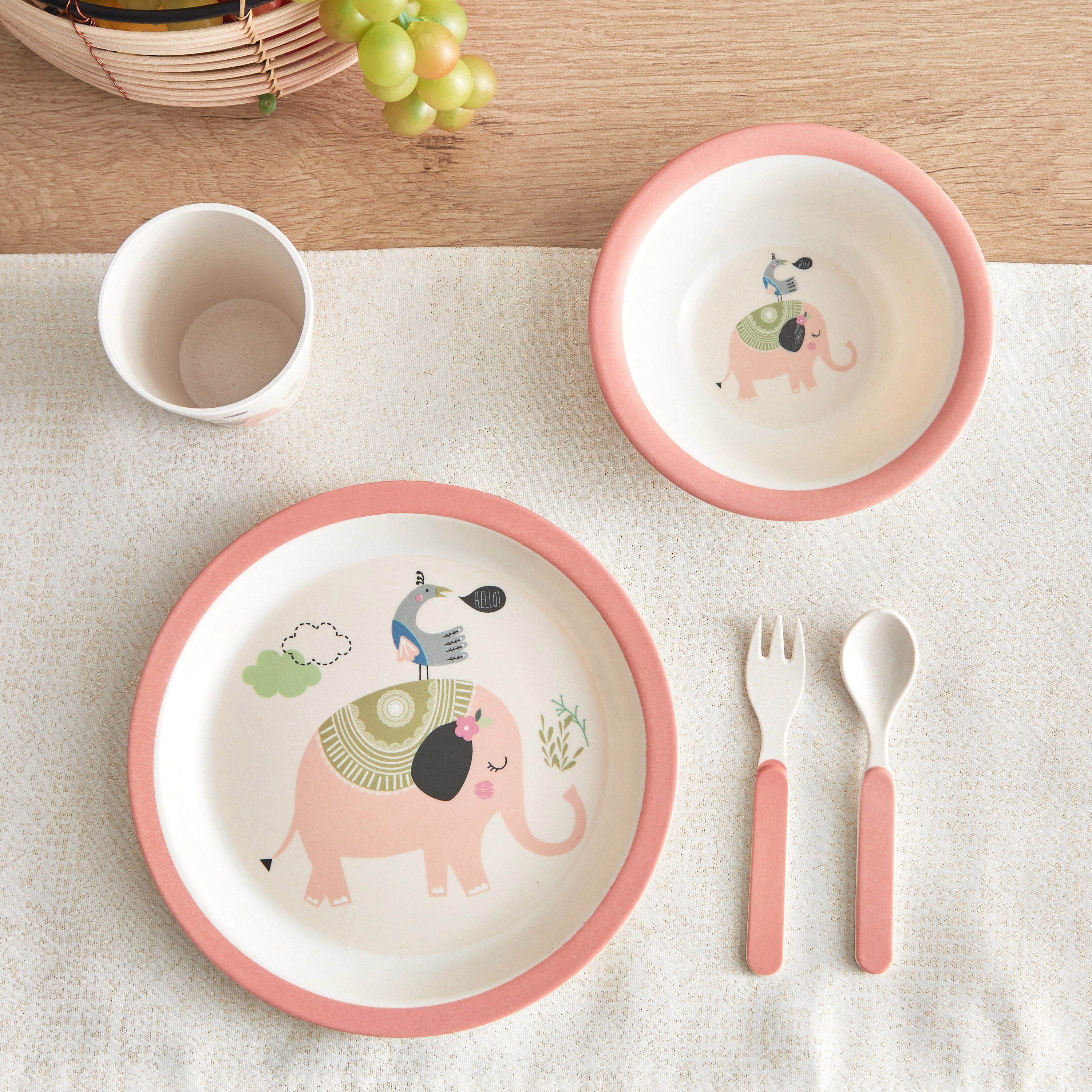 طقم تقديم فطور 5 قطع بطبعات فيل-hbxhomeware-hbxkidsandyouth-image-1