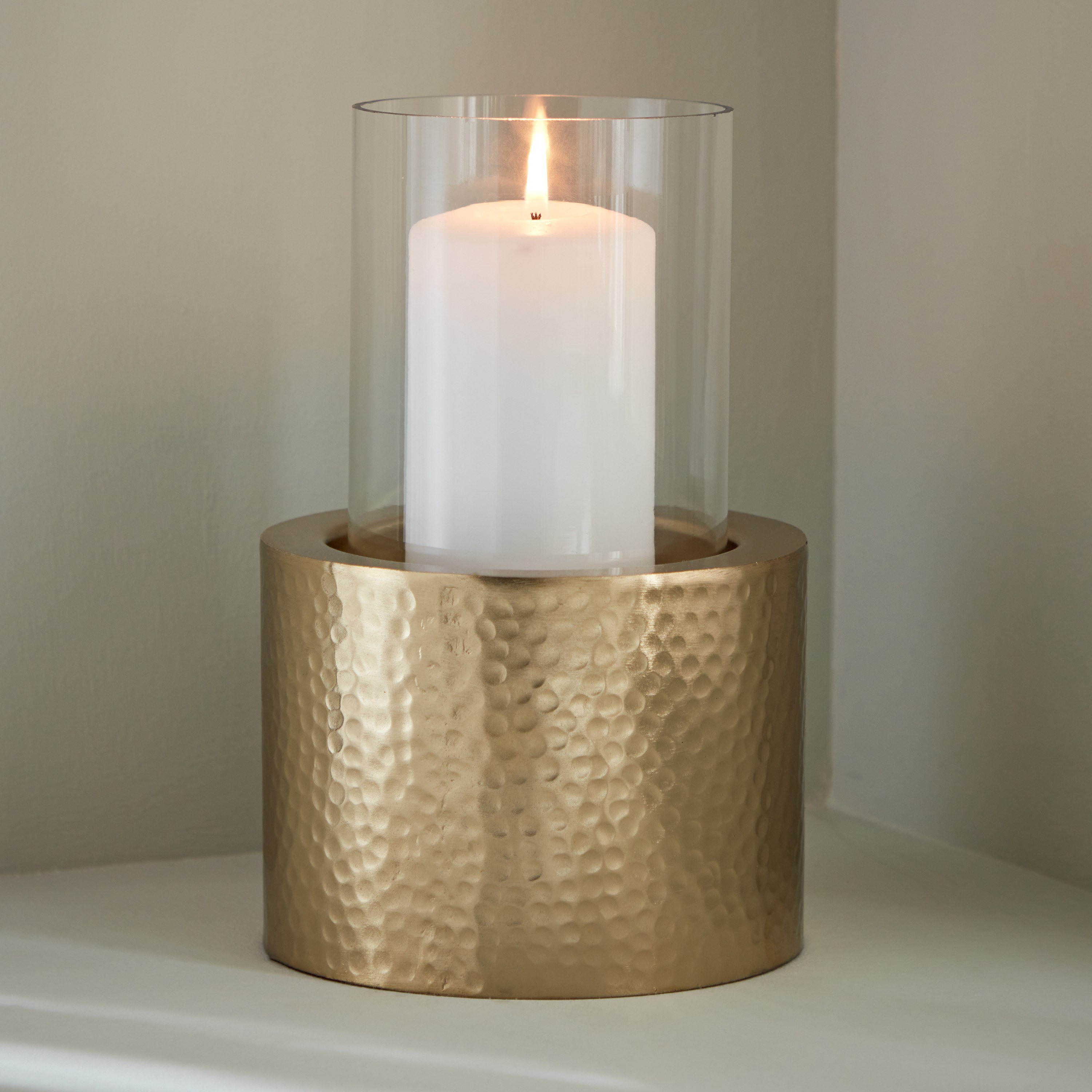 Alpha Textured Metal Candleholder with Glass - 12.5x11.3x10.5 cm-hbxlivingroom-decorandaccessories-candleholders-image-1