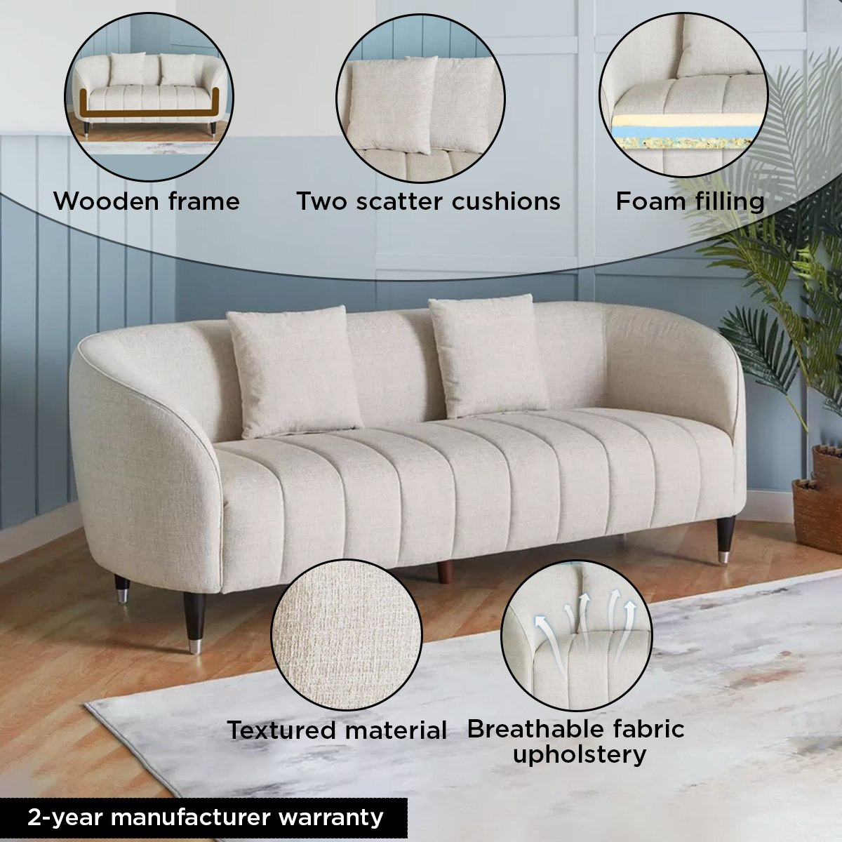 Felix 3-Seater Fabric Sofa with 2 Cushions-hbxlivingroom-sofasandarmchairs-sofas-image-5
