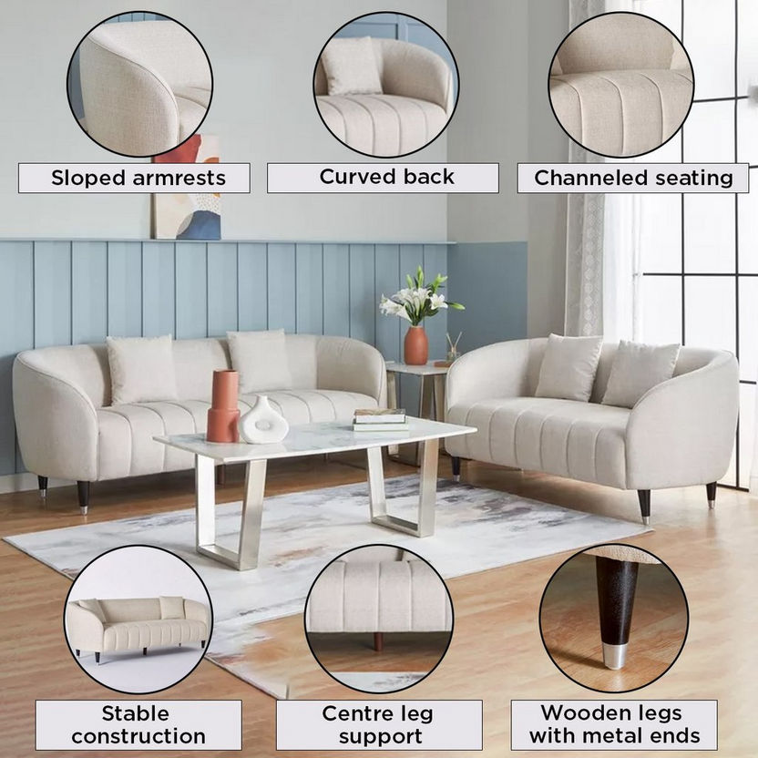Felix 3-Seater Fabric Sofa with 2 Cushions-Sofas-image-5