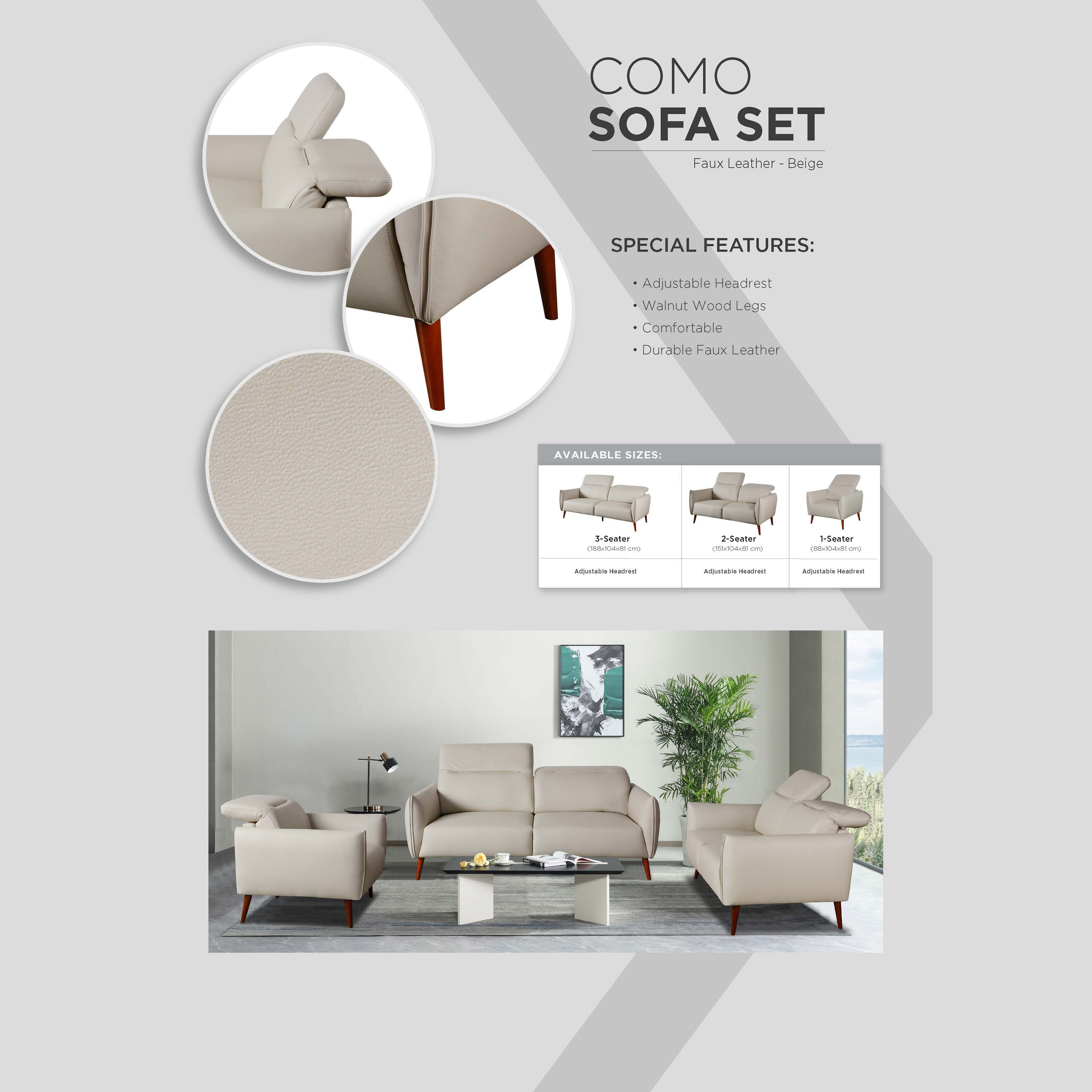 كنبة جلد صناعي ثلاثة مقاعد مع مسند رأس قابل للتعديل من كومو-hbxlivingroom-sofasandarmchairs-sofas-image-9