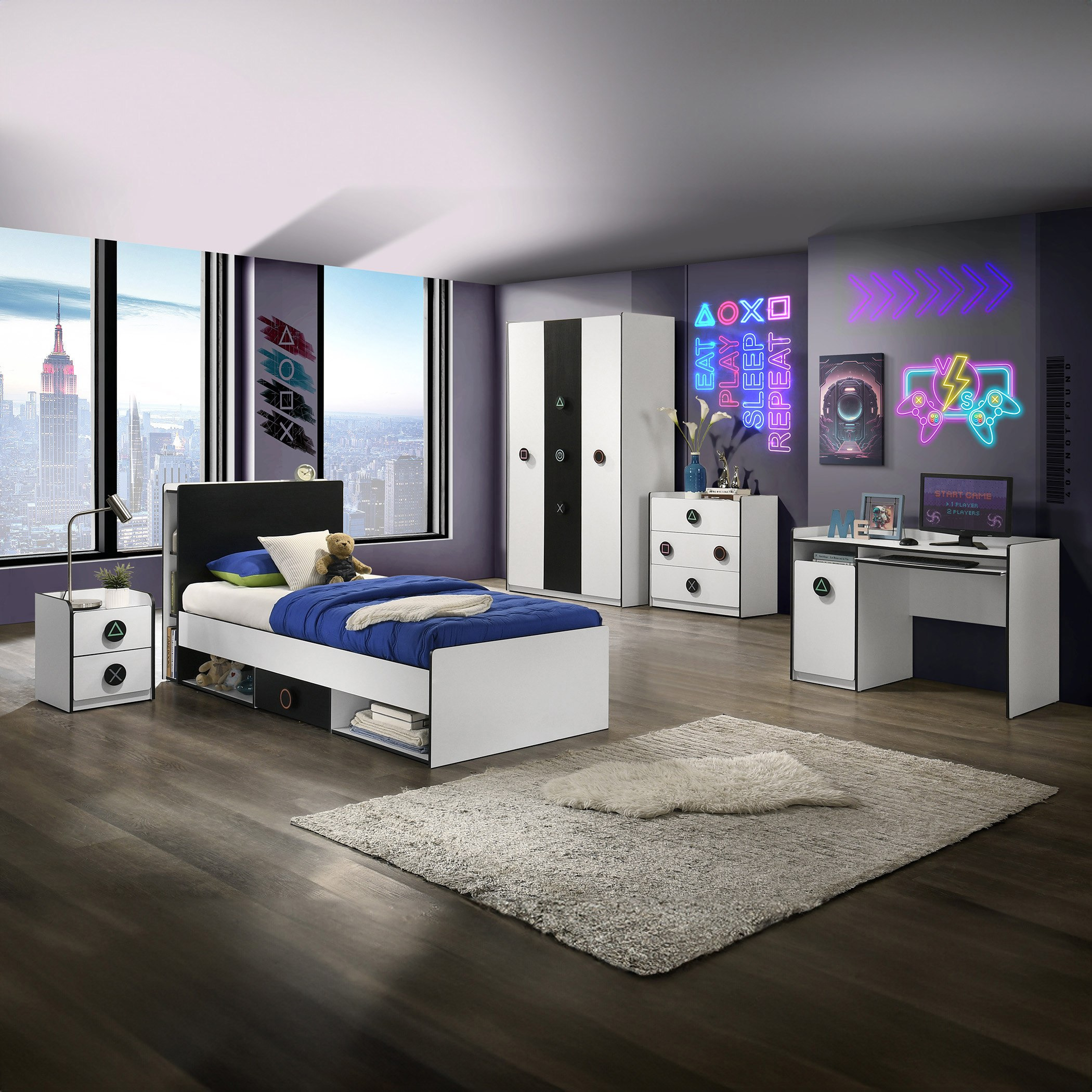 Gamerz Smart Bed with Headboard Storage and 2 Drawers - 120x200 cm-hbxbedroom-bedsandbedsets-beds-twin-image-14