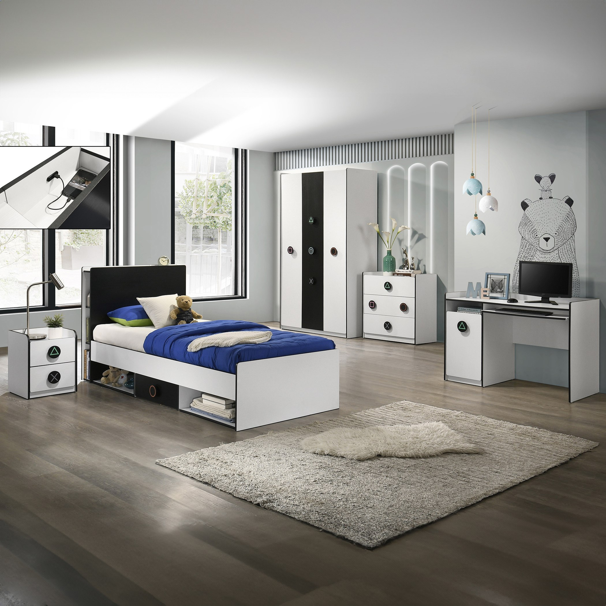Gamerz Smart Bed with Headboard Storage and 2 Drawers - 120x200 cm-hbxbedroom-bedsandbedsets-beds-twin-image-5