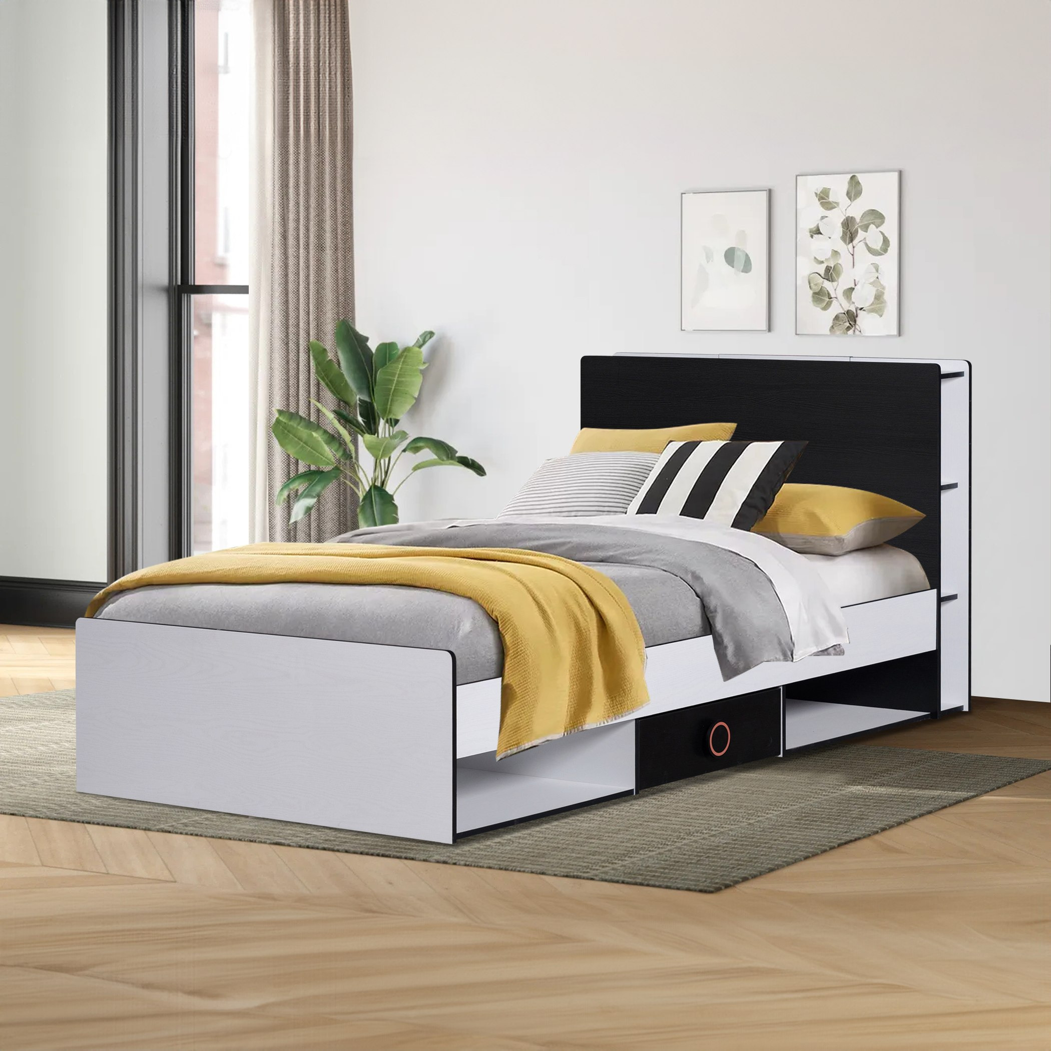 Gamerz Smart Bed with Headboard Storage and 2 Drawers - 120x200 cm-hbxbedroom-bedsandbedsets-beds-twin-image-6