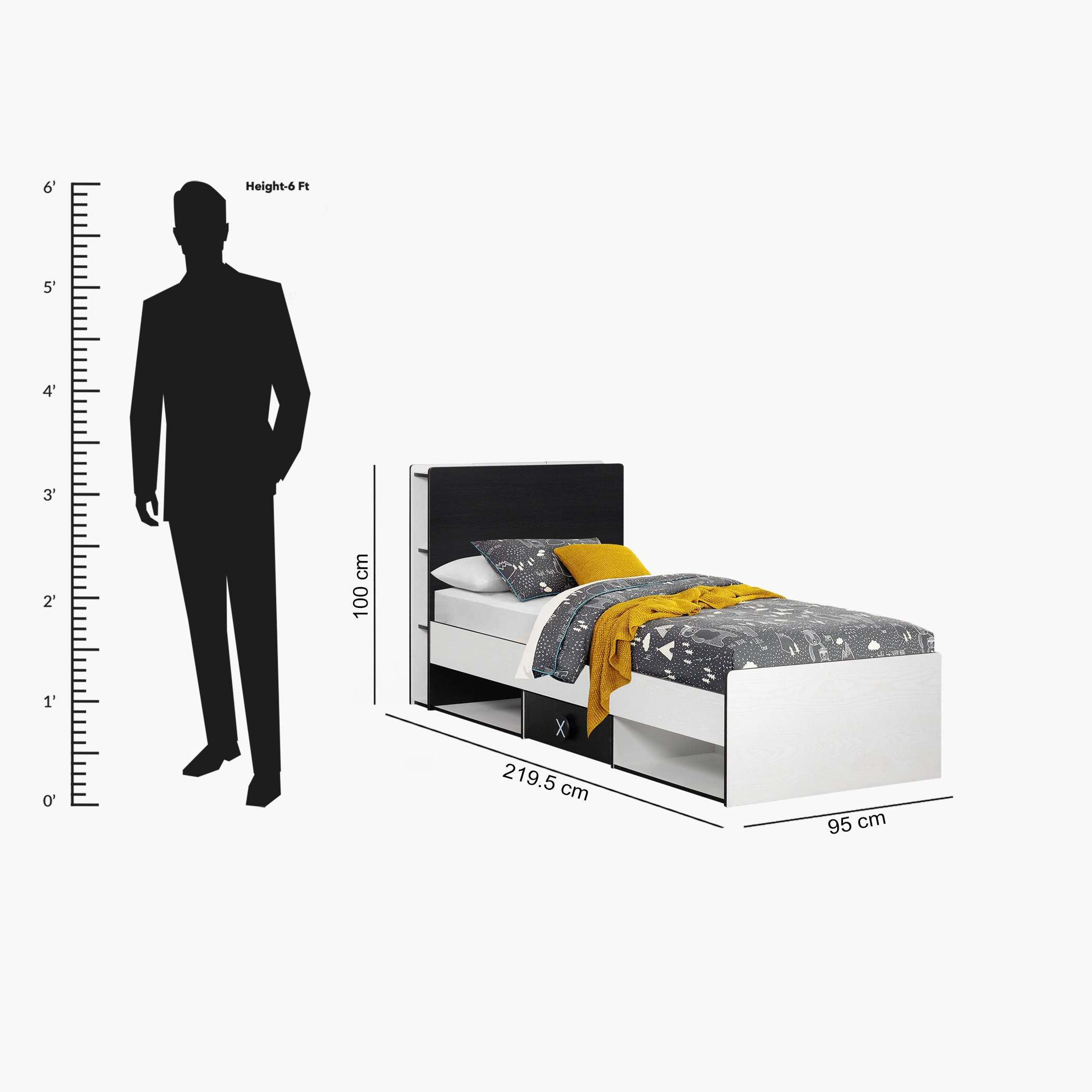 Gamerz Smart Bed with Headboard Storage and 2 Drawers - 90x200 cm-hbxfurniture-bedsandbedsets-beds-single-image-16