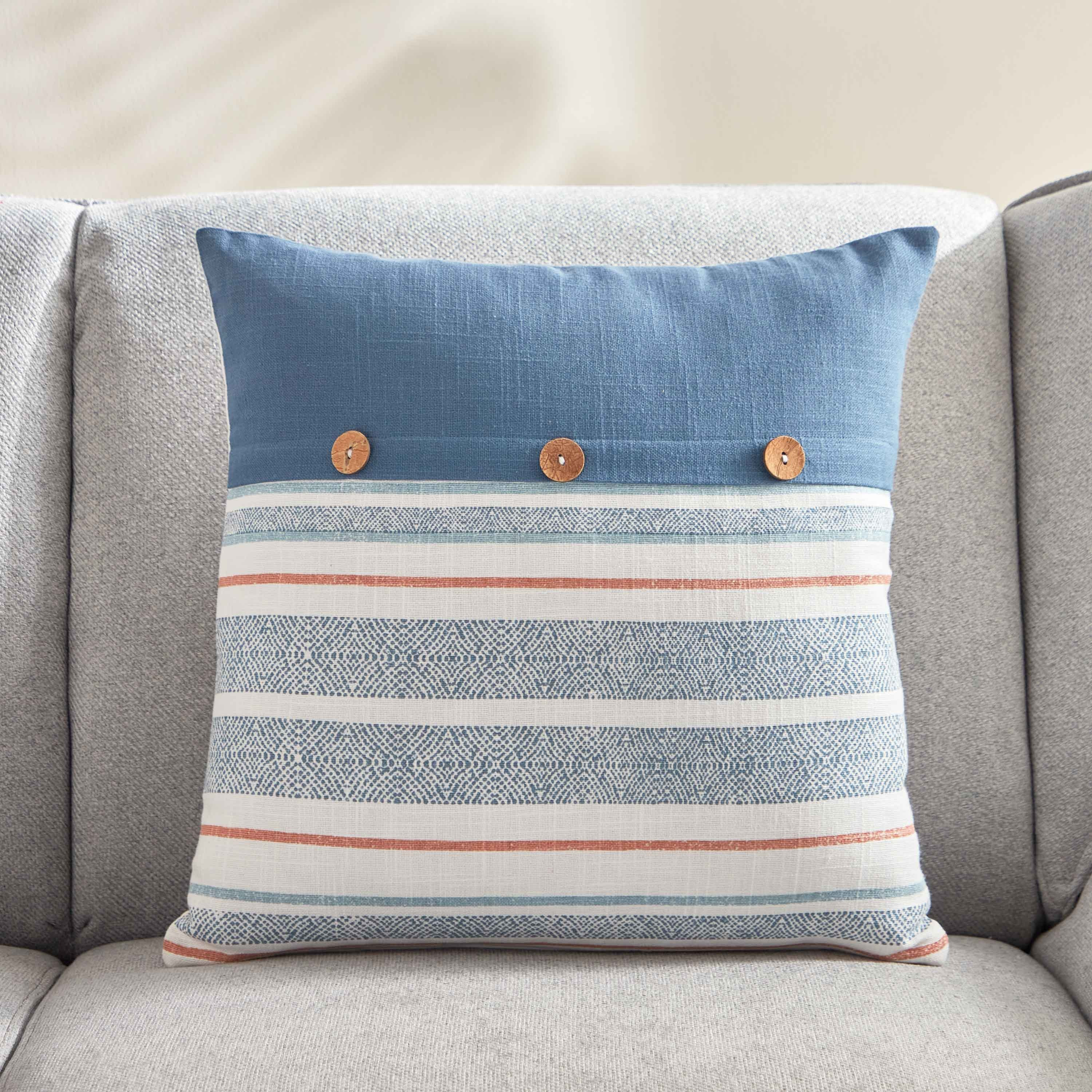 Sea Breeze Striped Filled Cushion with Button - 45x45 cm-hbxlivingroom-furnishings-cushionsandcovers-filledcushions-image-1