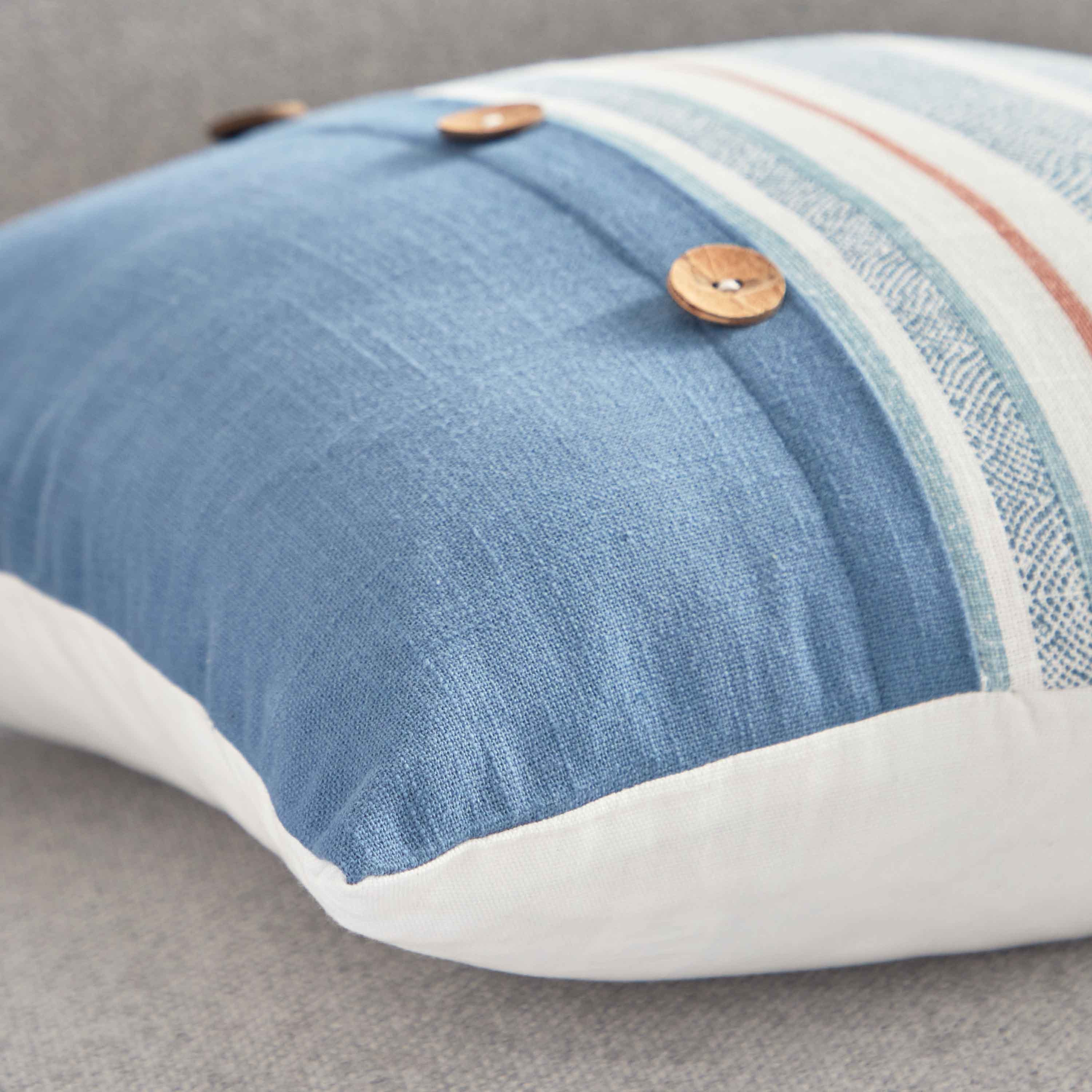 Sea Breeze Striped Filled Cushion with Button - 45x45 cm-hbxlivingroom-furnishings-cushionsandcovers-filledcushions-image-3