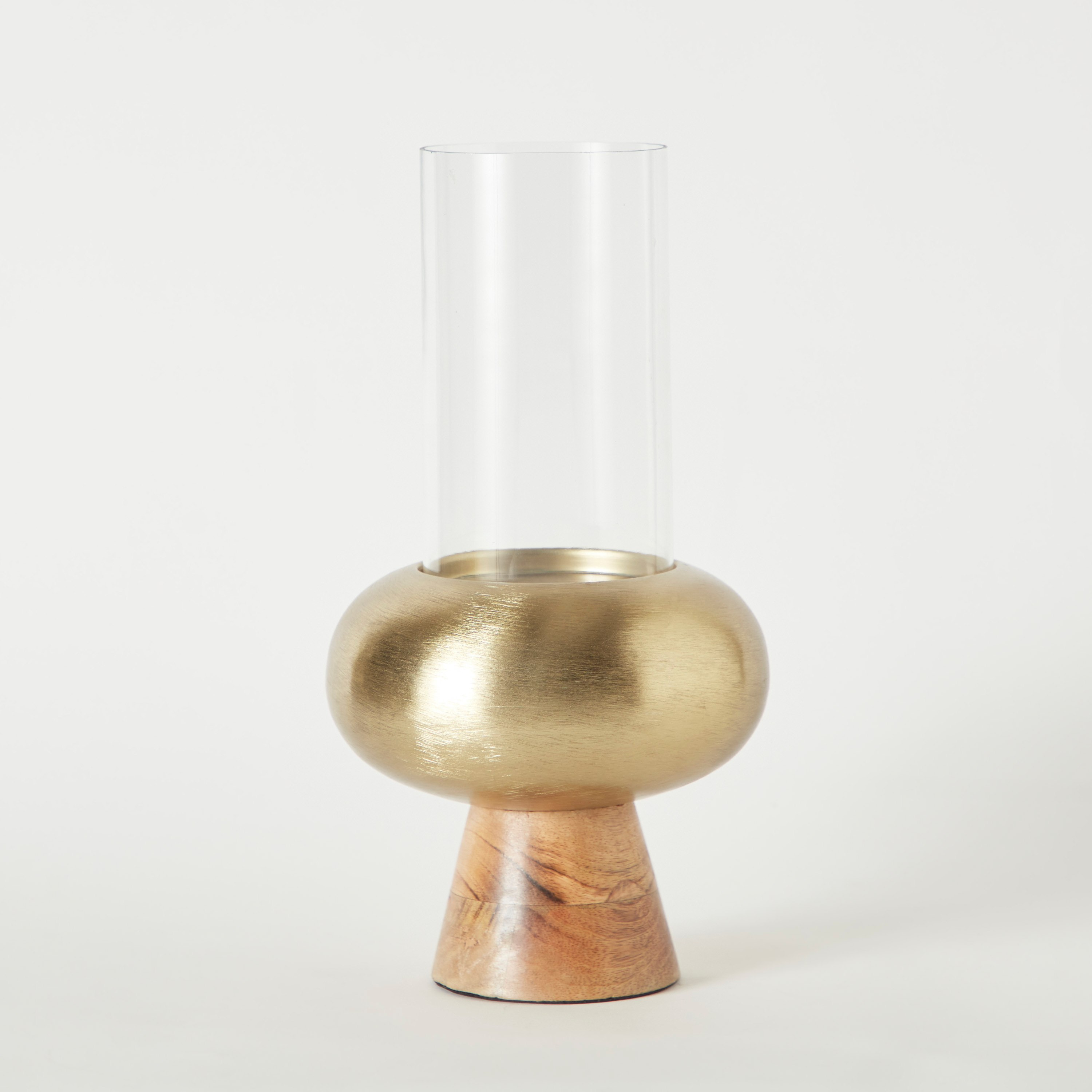 حامل شموع هوريكاين معدني مستدير مع قاعدة خشب طبيعي من جلير - 18.5x18.5x34 سم-hbxlivingroom-decorandaccessories-candleholders-image-8