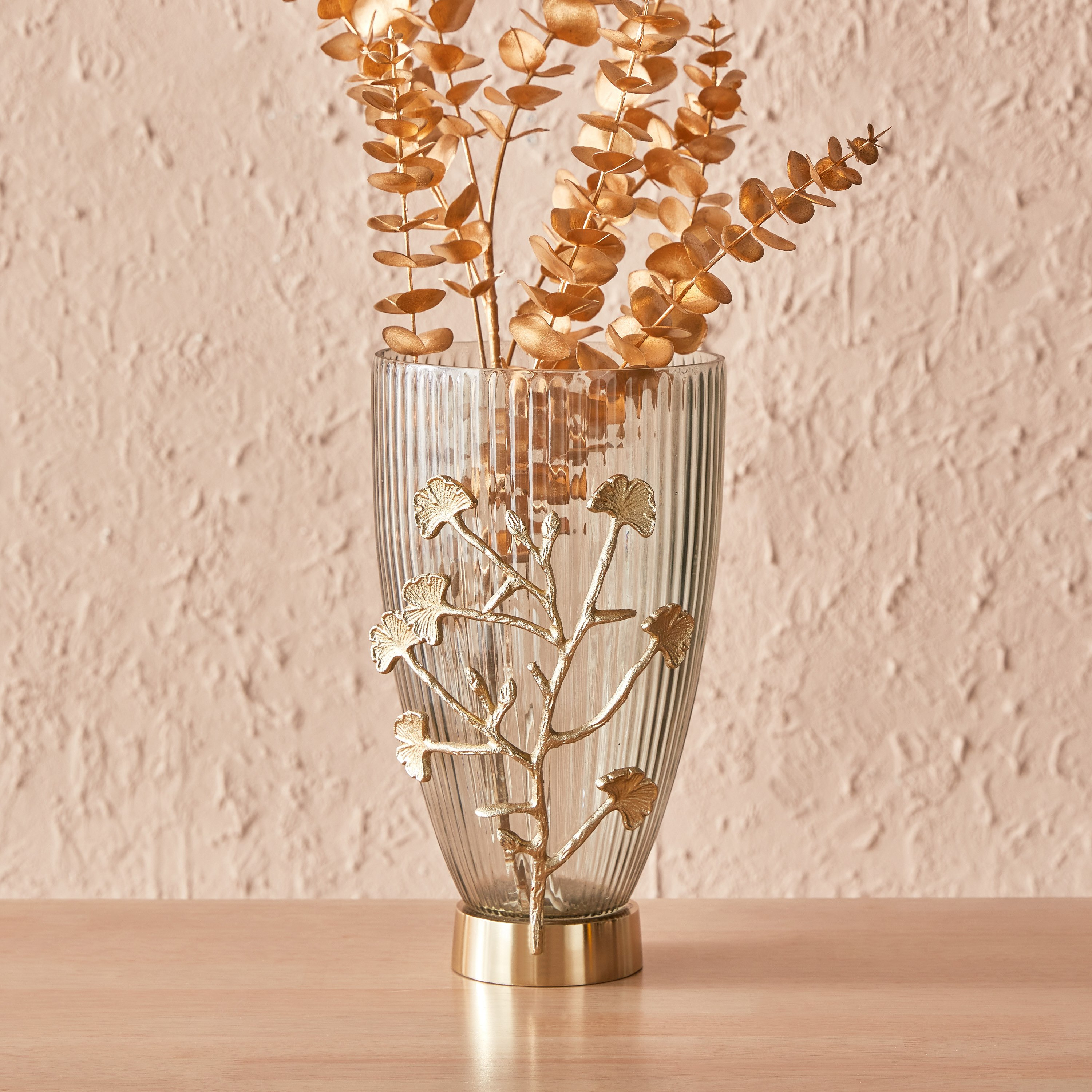 مزهرية زجاج بتصميم أوراق شجر بخيوط معدنية من بلوم - 16x16x31 سم-hbxbedroom-decorandaccessories-vases-image-1