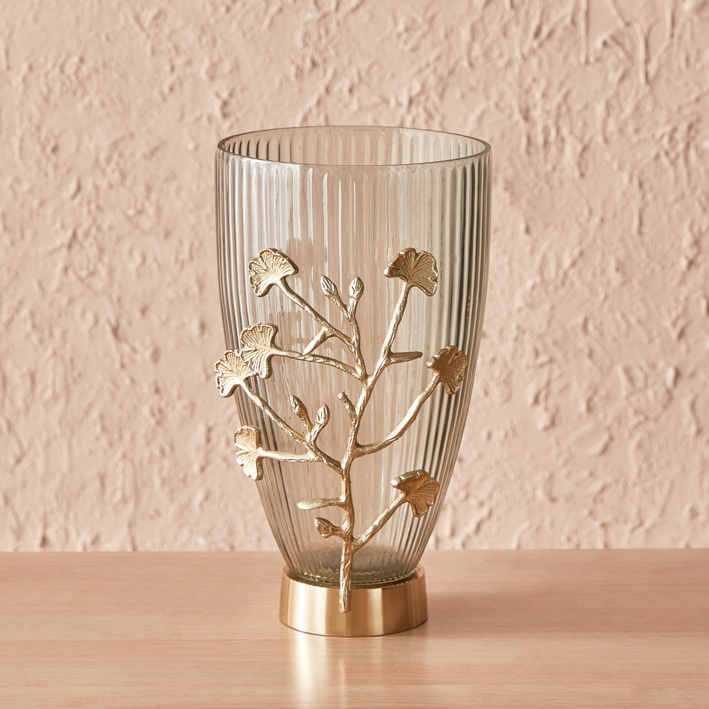 مزهرية زجاج بتصميم أوراق شجر بخيوط معدنية من بلوم - 16x16x31 سم-hbxbedroom-decorandaccessories-vases-image-2