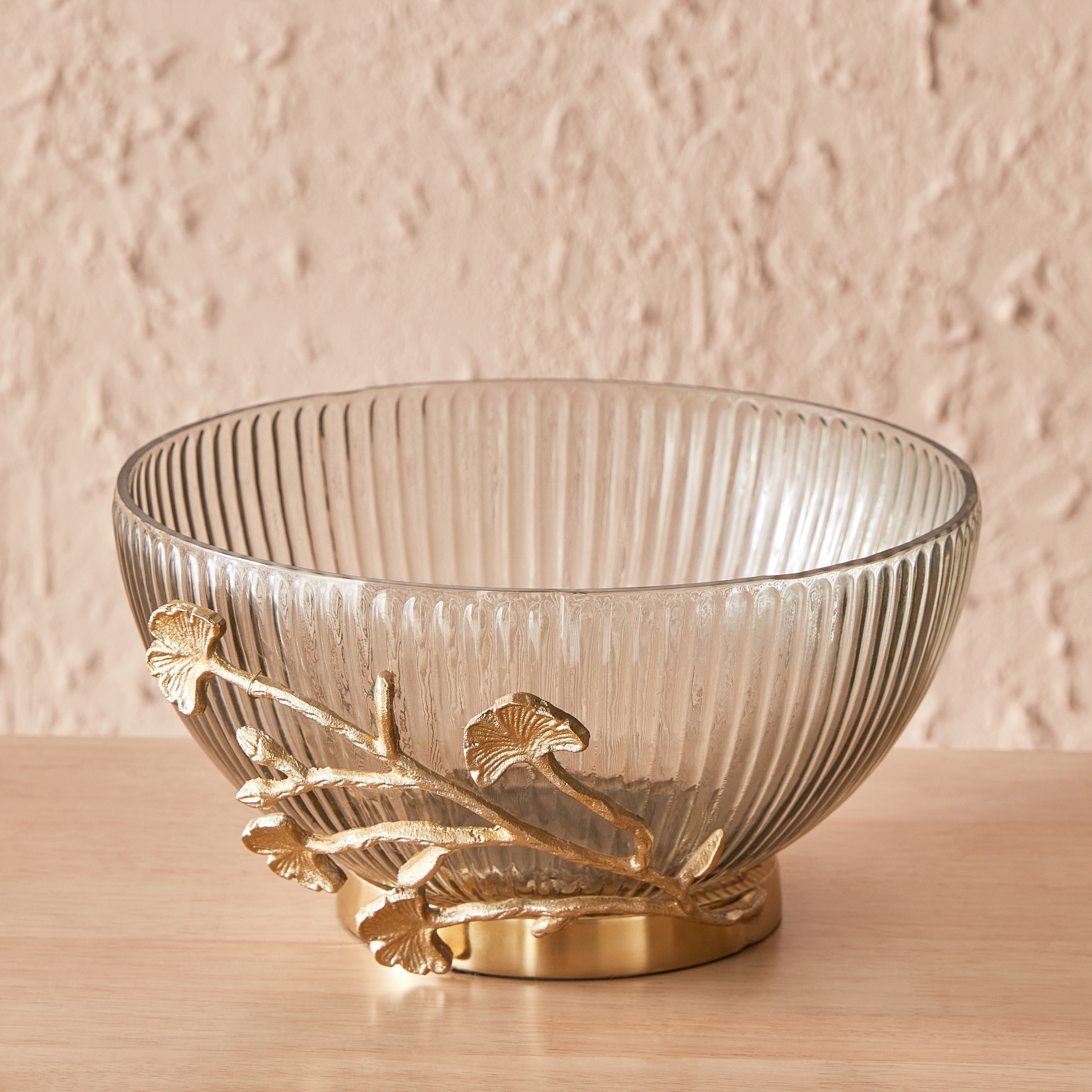 وعاء زجاجي بتزيينات أوراق شجر معدنية من بلوم - 26.5x26.5x13 سم-hbxdecorandfurnishings-homeaccessories-bowls-image-2