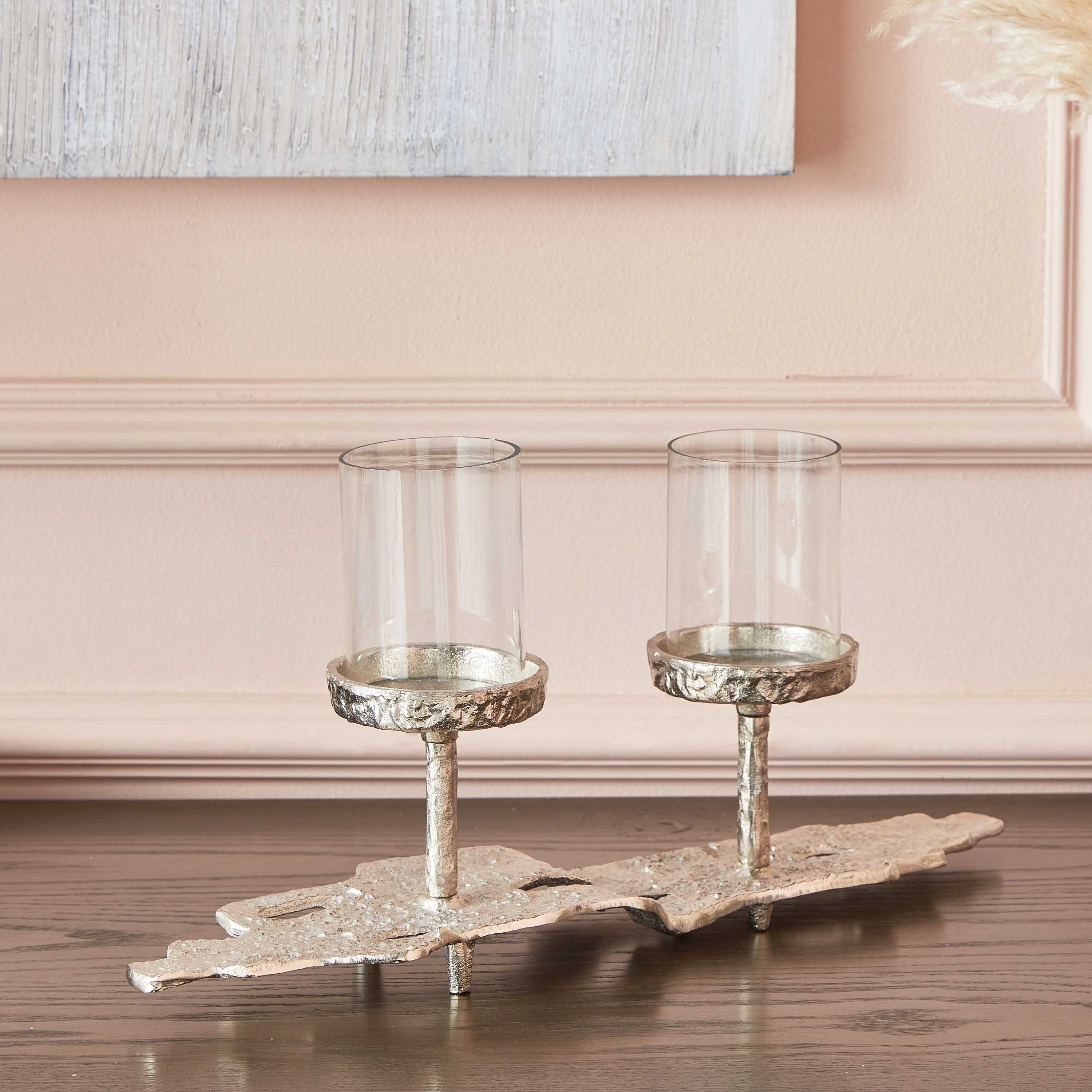 Chloe Aluminium Foil Textured Candleholder with Glass - 43x12x15 cm-hbxlivingroom-decorandaccessories-candleholders-image-2