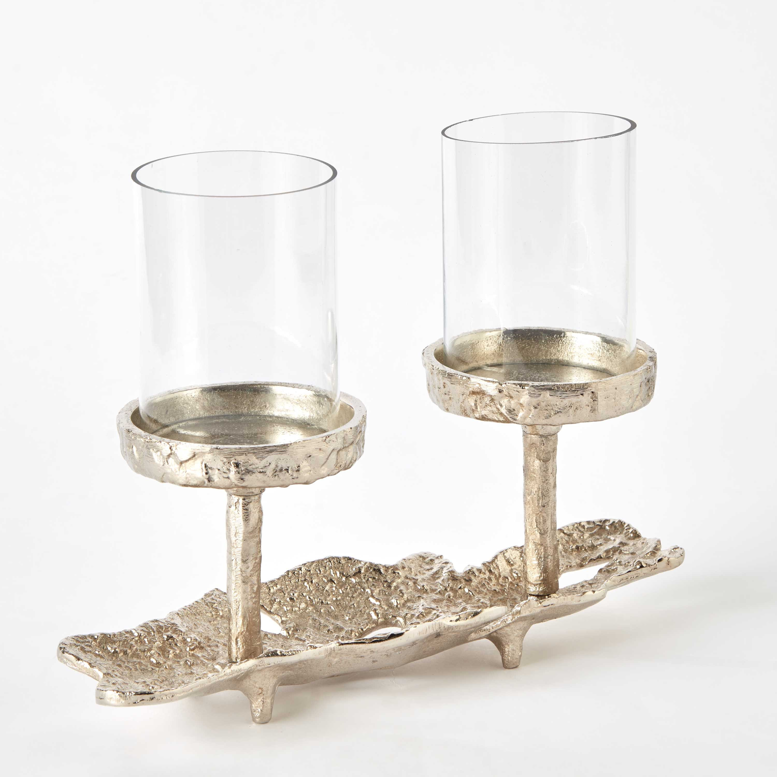 حامل شموع بارز الملمس من رقائق الألومنيوم مع زجاج من كلوي - 28x8x15 سم-hbxlivingroom-decorandaccessories-candleholders-image-6