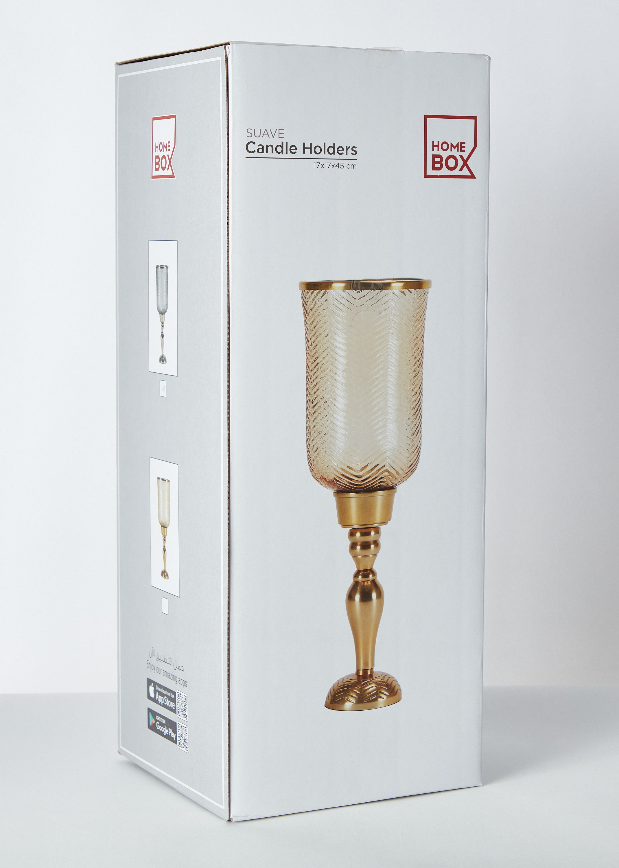 فانوس زجاجي بارز الملمس بقاعدة معدنية من سواف - 16.5x16.5x53 سم-hbxlivingroom-decorandaccessories-candleholders-image-6