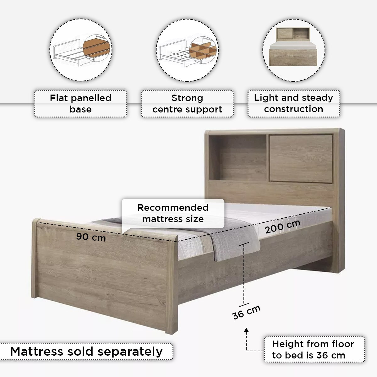 Curvy Plus Single Bed with Headboard Storage - 90x200 cm-hbxfurniture-bedsandbedsets-beds-single-image-11
